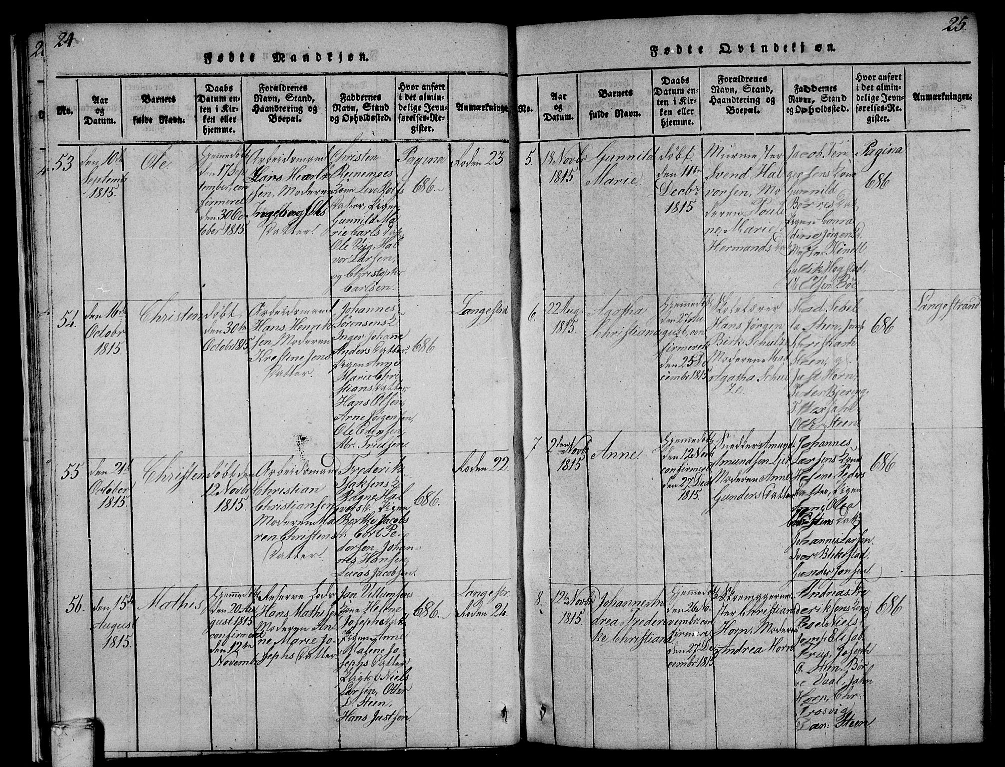 Larvik kirkebøker, AV/SAKO-A-352/F/Fa/L0001: Parish register (official) no. I 1, 1814-1825, p. 24-25