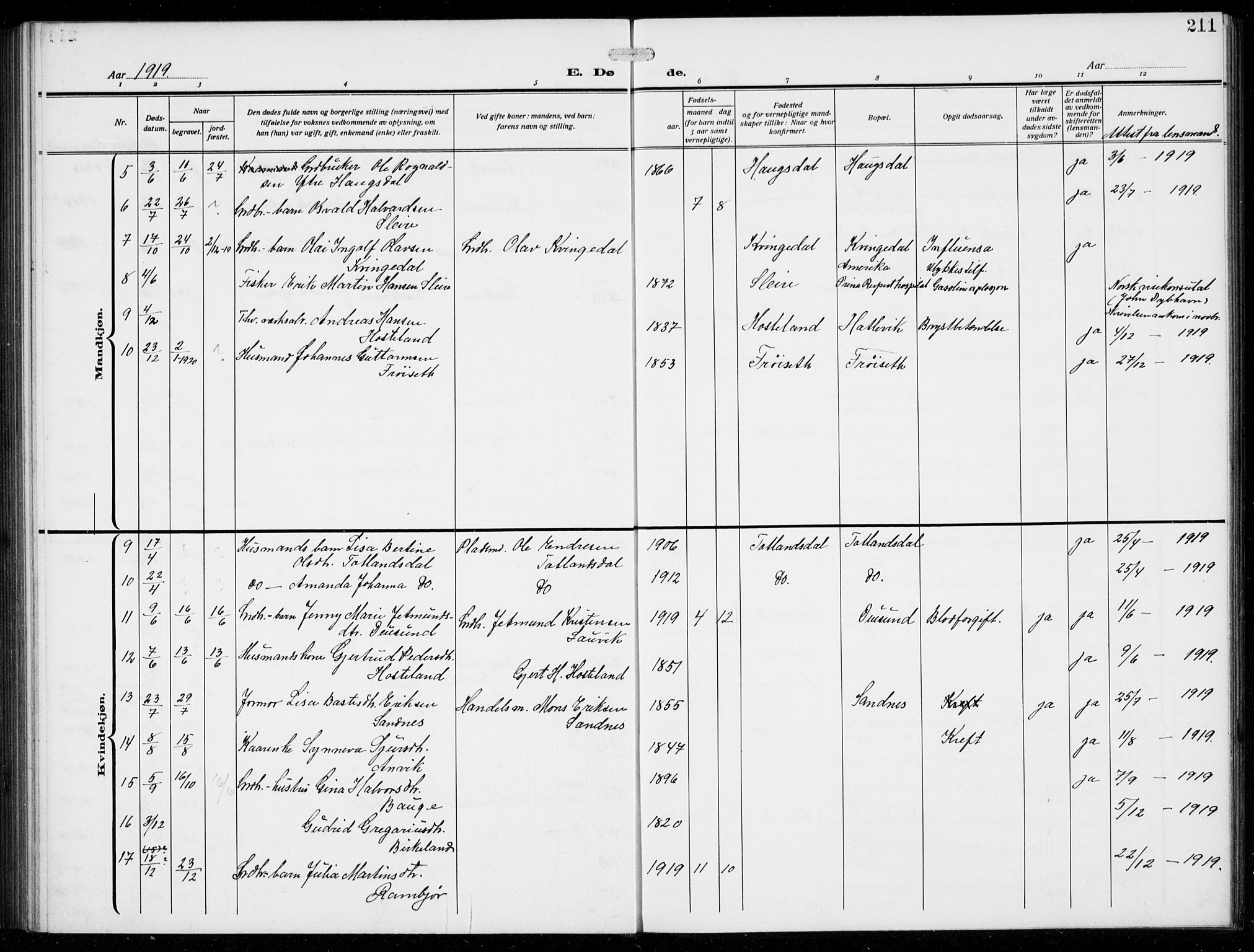 Masfjorden Sokneprestembete, AV/SAB-A-77001: Parish register (copy) no. B  2, 1912-1939, p. 211