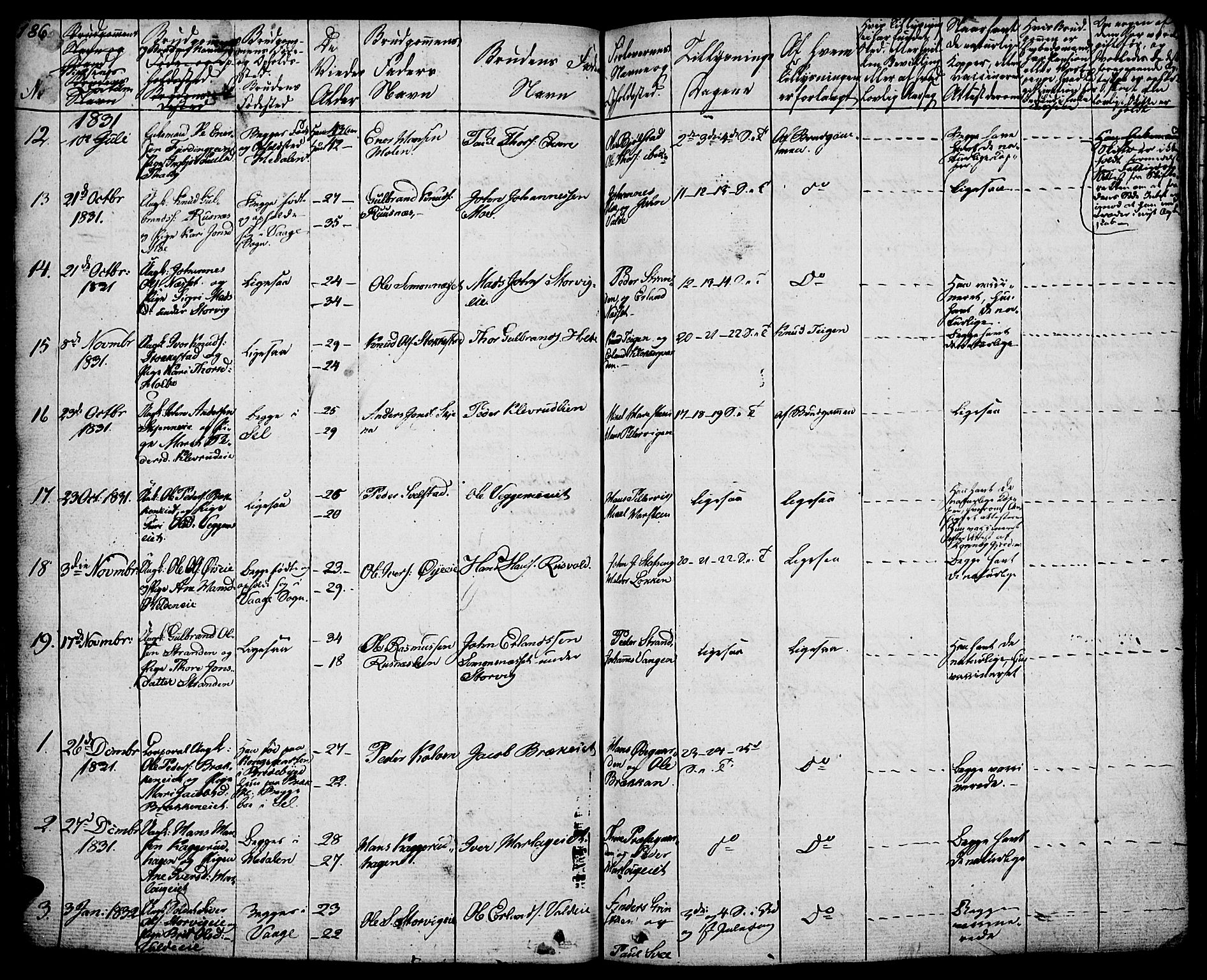 Vågå prestekontor, SAH/PREST-076/H/Ha/Haa/L0004: Parish register (official) no. 4 /1, 1827-1842, p. 186