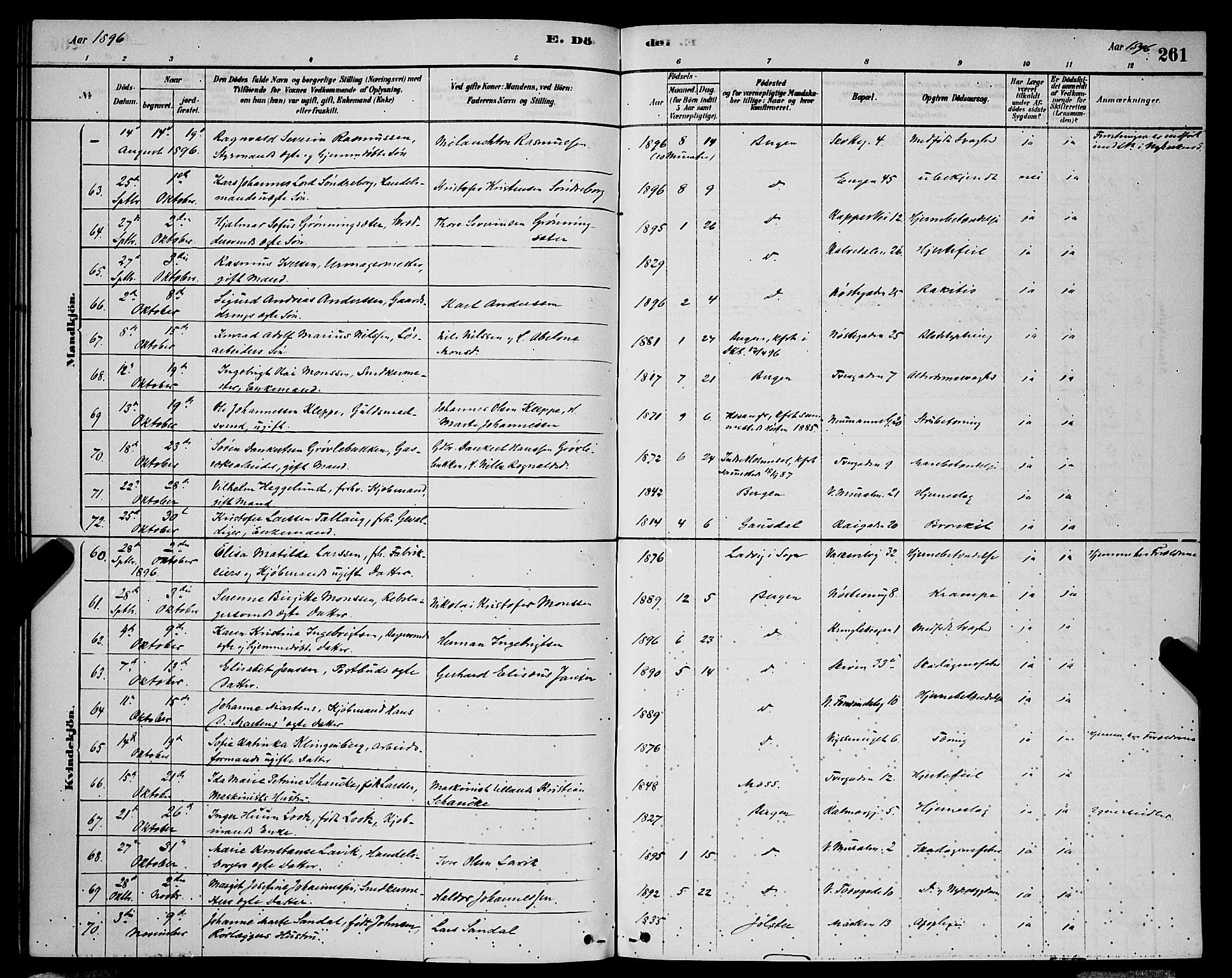 Domkirken sokneprestembete, AV/SAB-A-74801/H/Hab/L0041: Parish register (copy) no. E 5, 1878-1900, p. 261