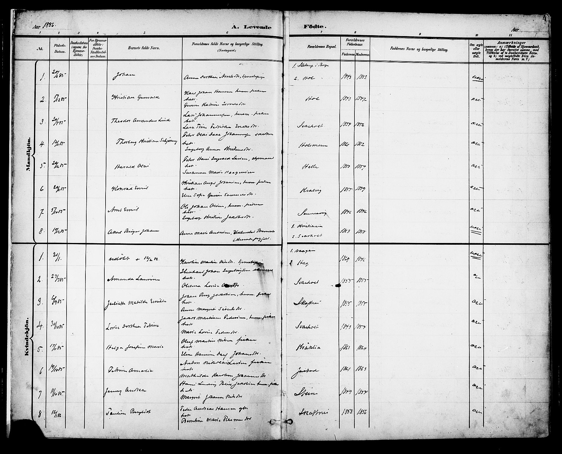 Ministerialprotokoller, klokkerbøker og fødselsregistre - Nordland, AV/SAT-A-1459/882/L1179: Parish register (official) no. 882A01, 1886-1898, p. 4