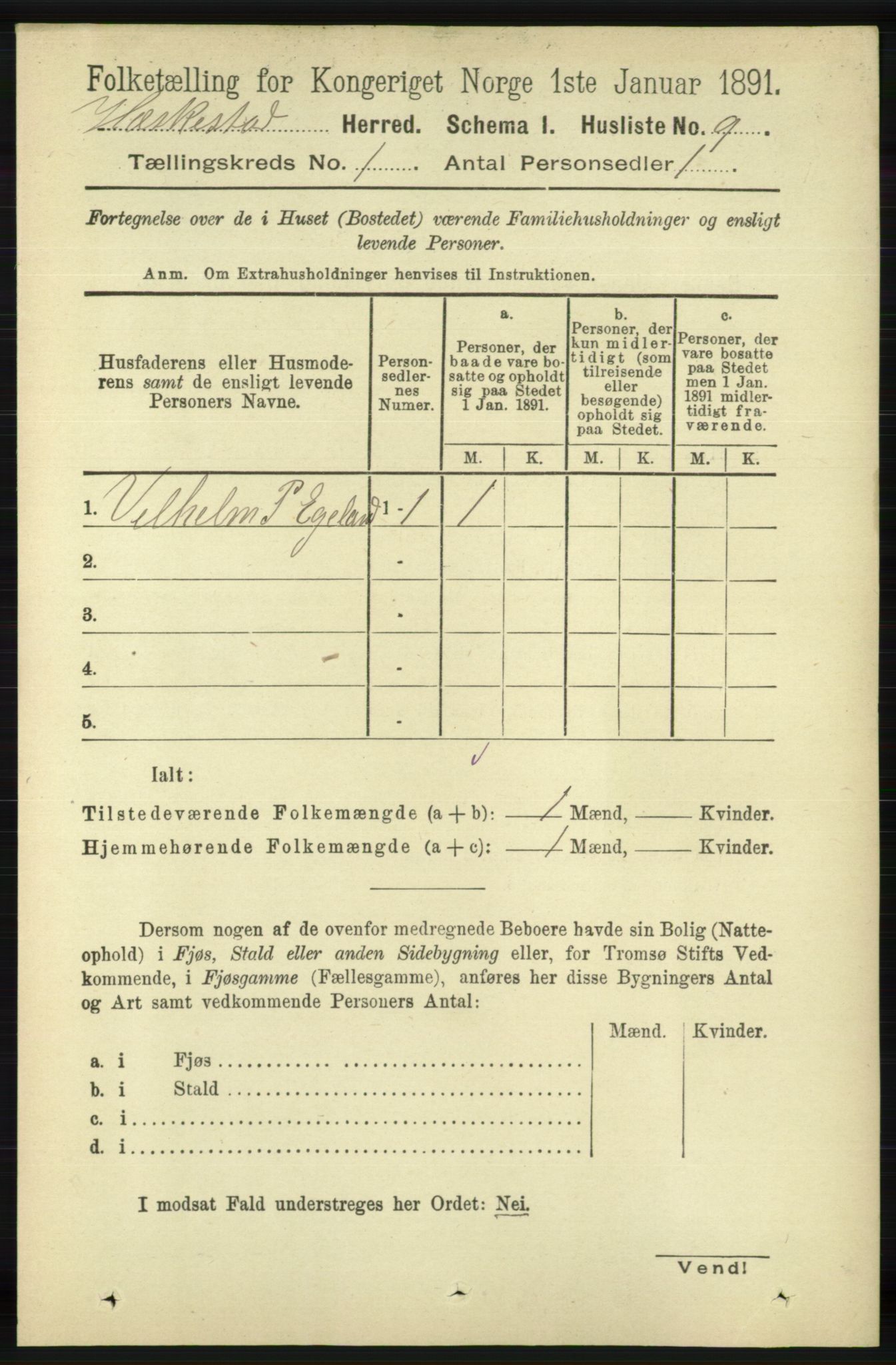 RA, 1891 census for 1113 Heskestad, 1891, p. 27