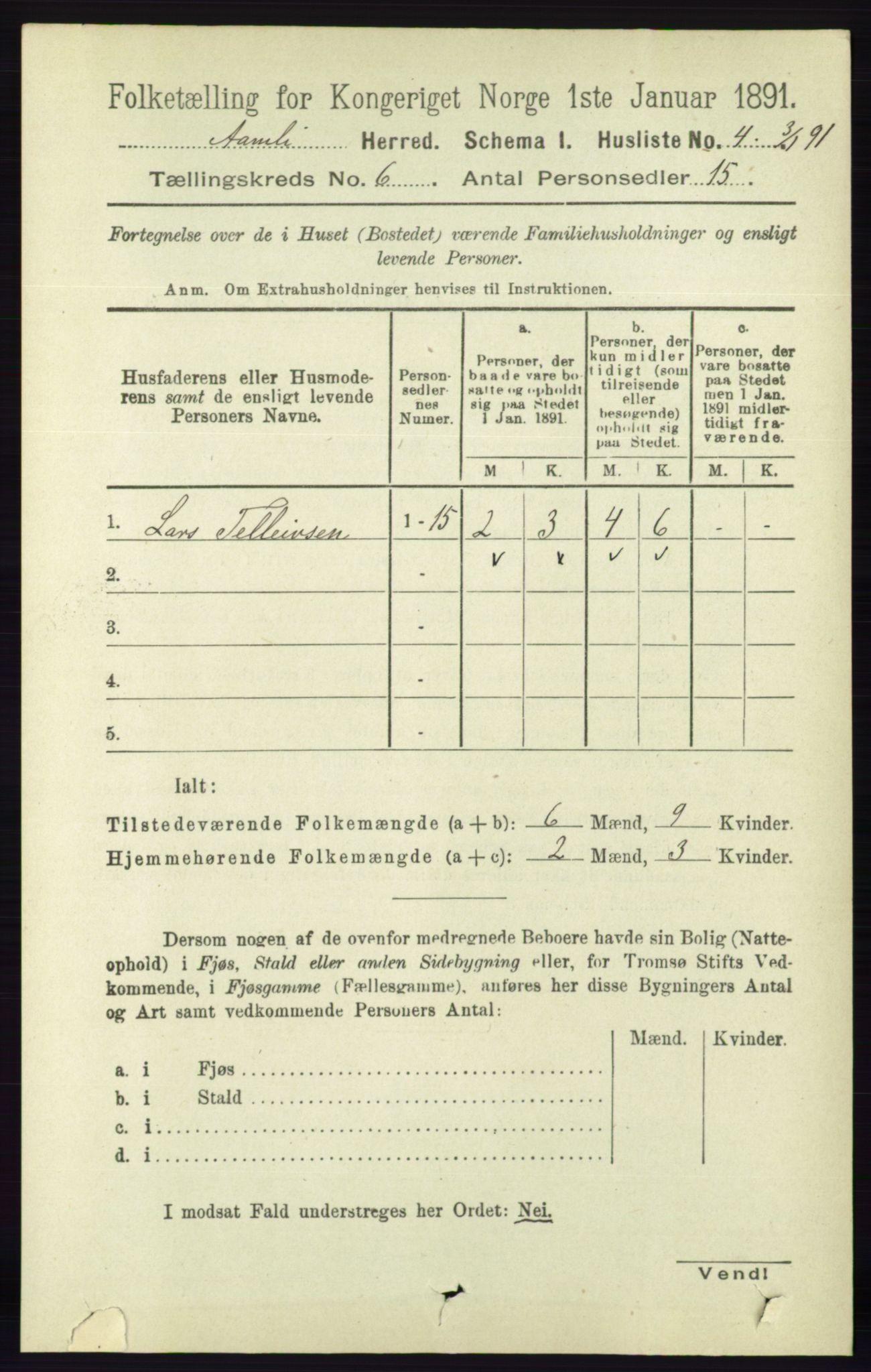 RA, 1891 census for 0929 Åmli, 1891, p. 863