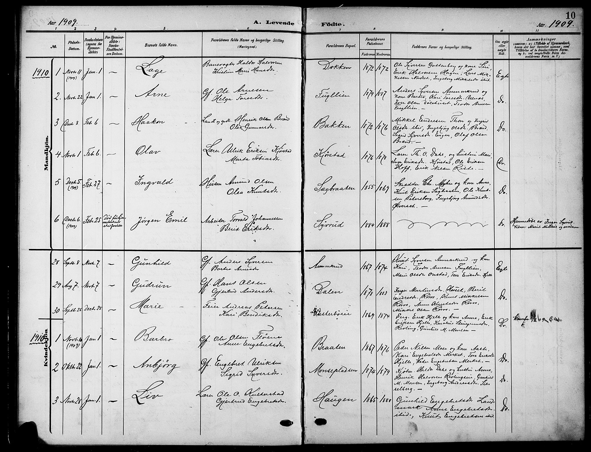 Nord-Aurdal prestekontor, SAH/PREST-132/H/Ha/Hab/L0012: Parish register (copy) no. 12, 1907-1920, p. 10