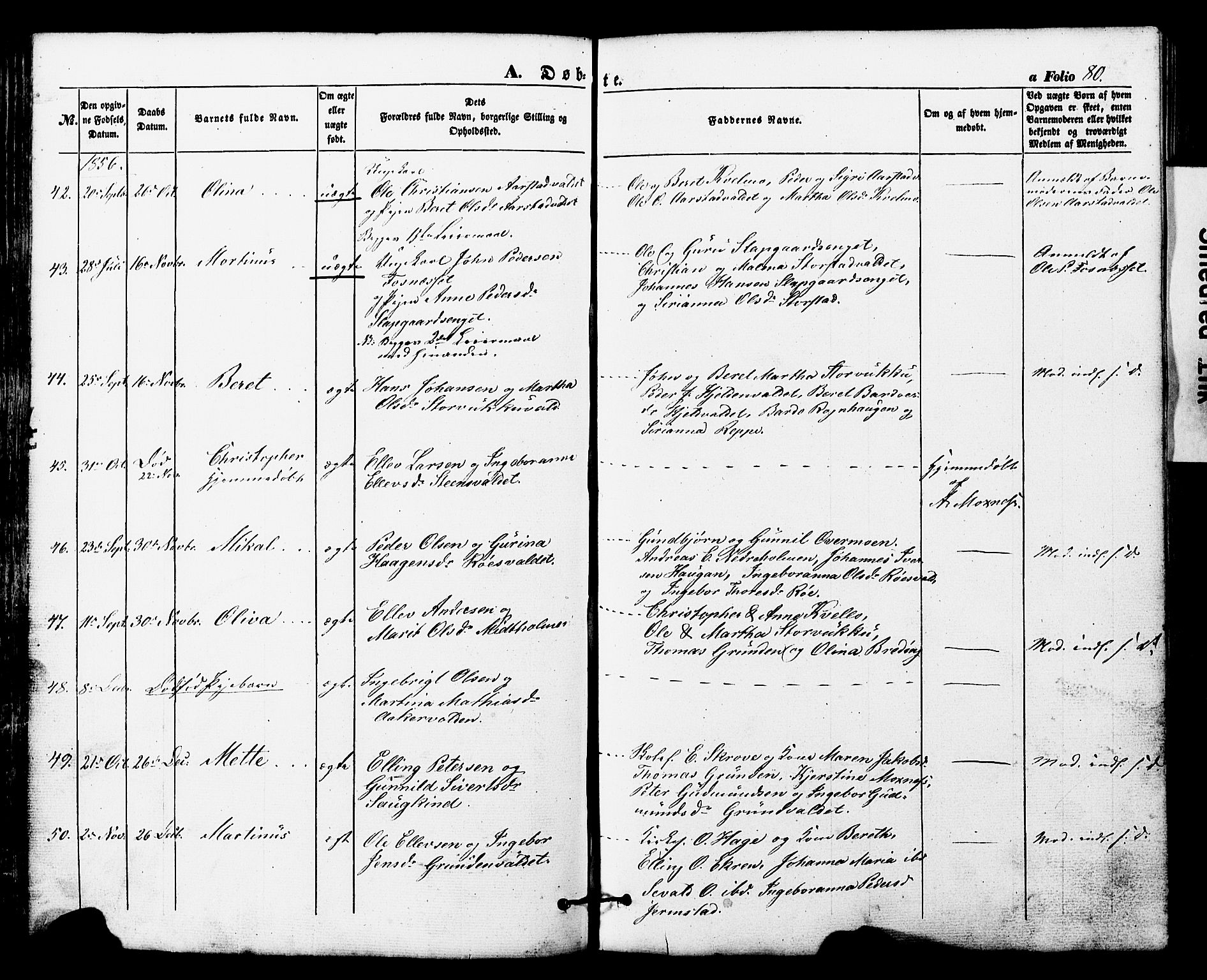 Ministerialprotokoller, klokkerbøker og fødselsregistre - Nord-Trøndelag, SAT/A-1458/724/L0268: Parish register (copy) no. 724C04, 1846-1878, p. 80