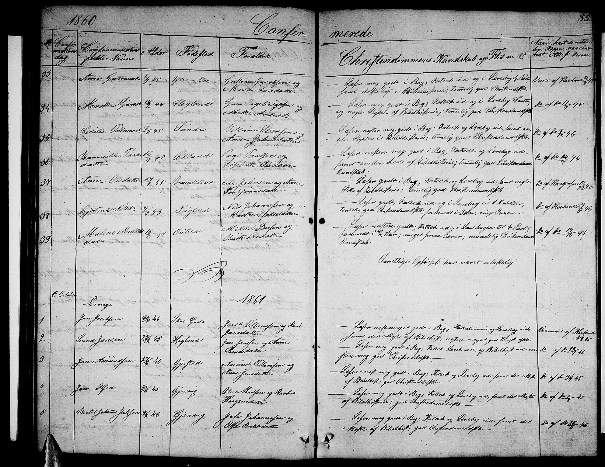 Tysnes sokneprestembete, SAB/A-78601/H/Hab: Parish register (copy) no. B 1, 1855-1877, p. 85