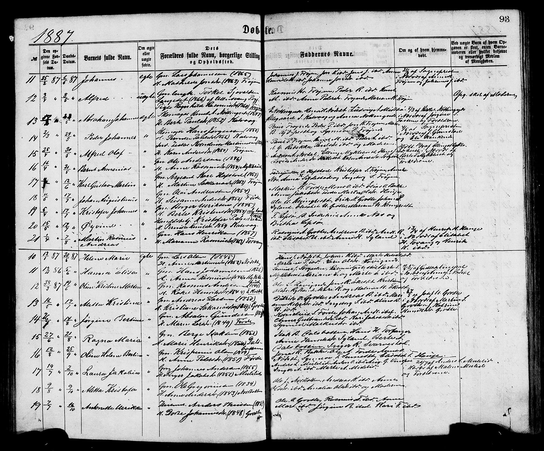 Bremanger sokneprestembete, SAB/A-82201/H/Hab/Haba/L0002: Parish register (copy) no. A 2, 1866-1889, p. 93