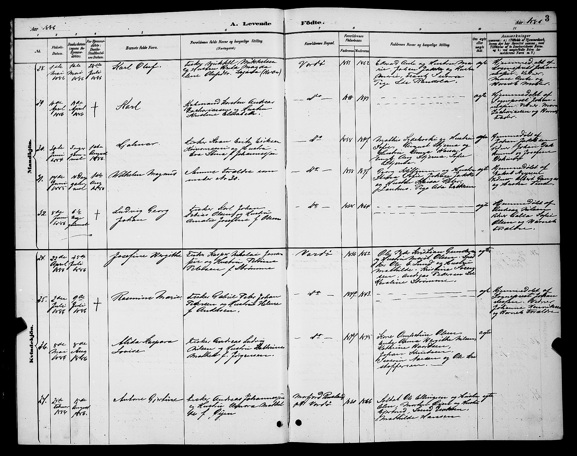 Vardø sokneprestkontor, AV/SATØ-S-1332/H/Hb/L0005klokker: Parish register (copy) no. 5, 1887-1892, p. 3