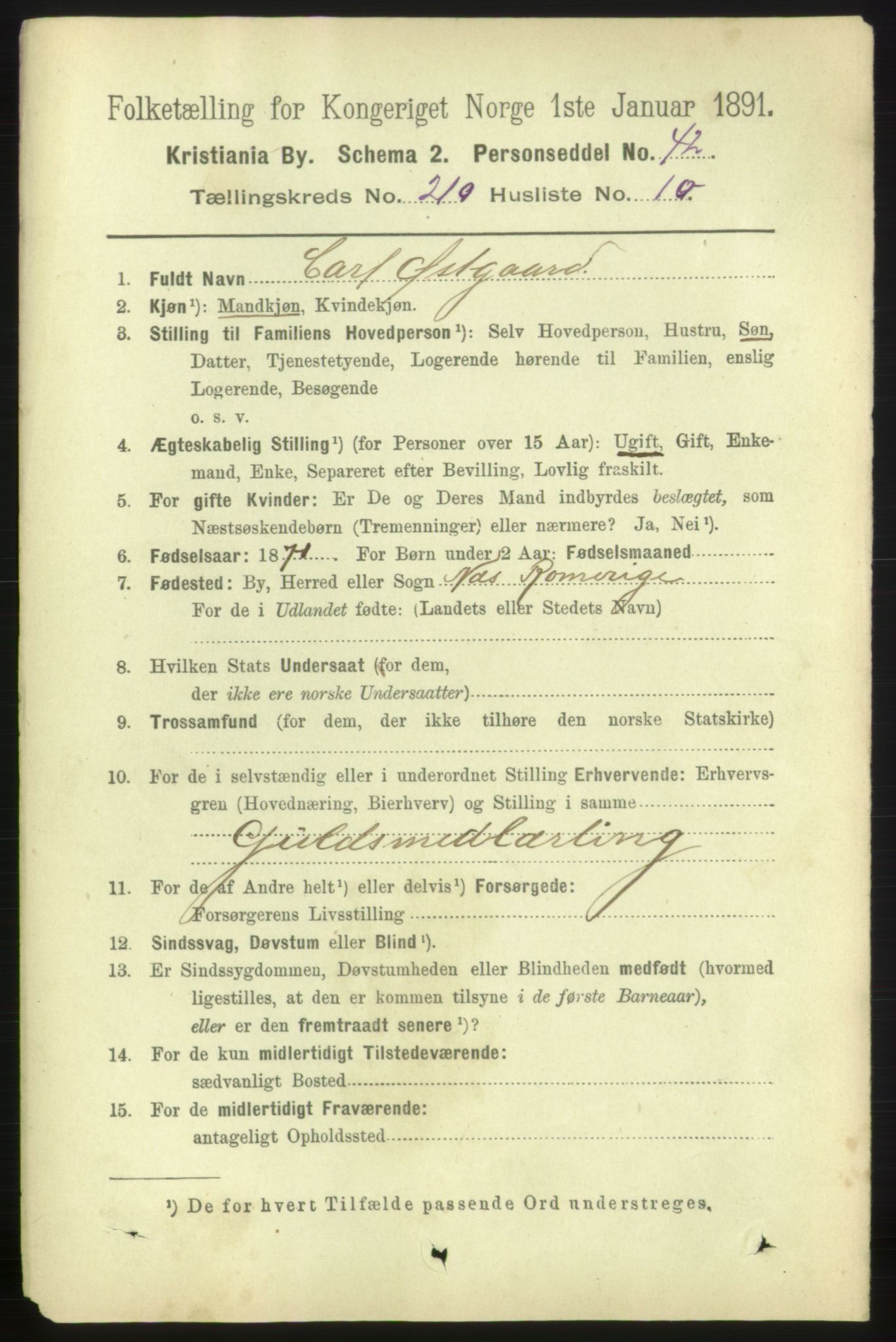 RA, 1891 census for 0301 Kristiania, 1891, p. 125853
