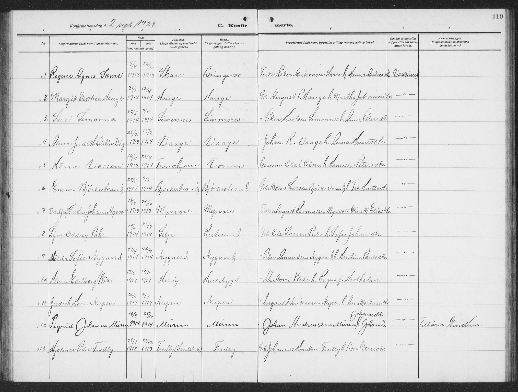 Ministerialprotokoller, klokkerbøker og fødselsregistre - Møre og Romsdal, AV/SAT-A-1454/503/L0051: Parish register (copy) no. 503C06, 1923-1938, p. 119