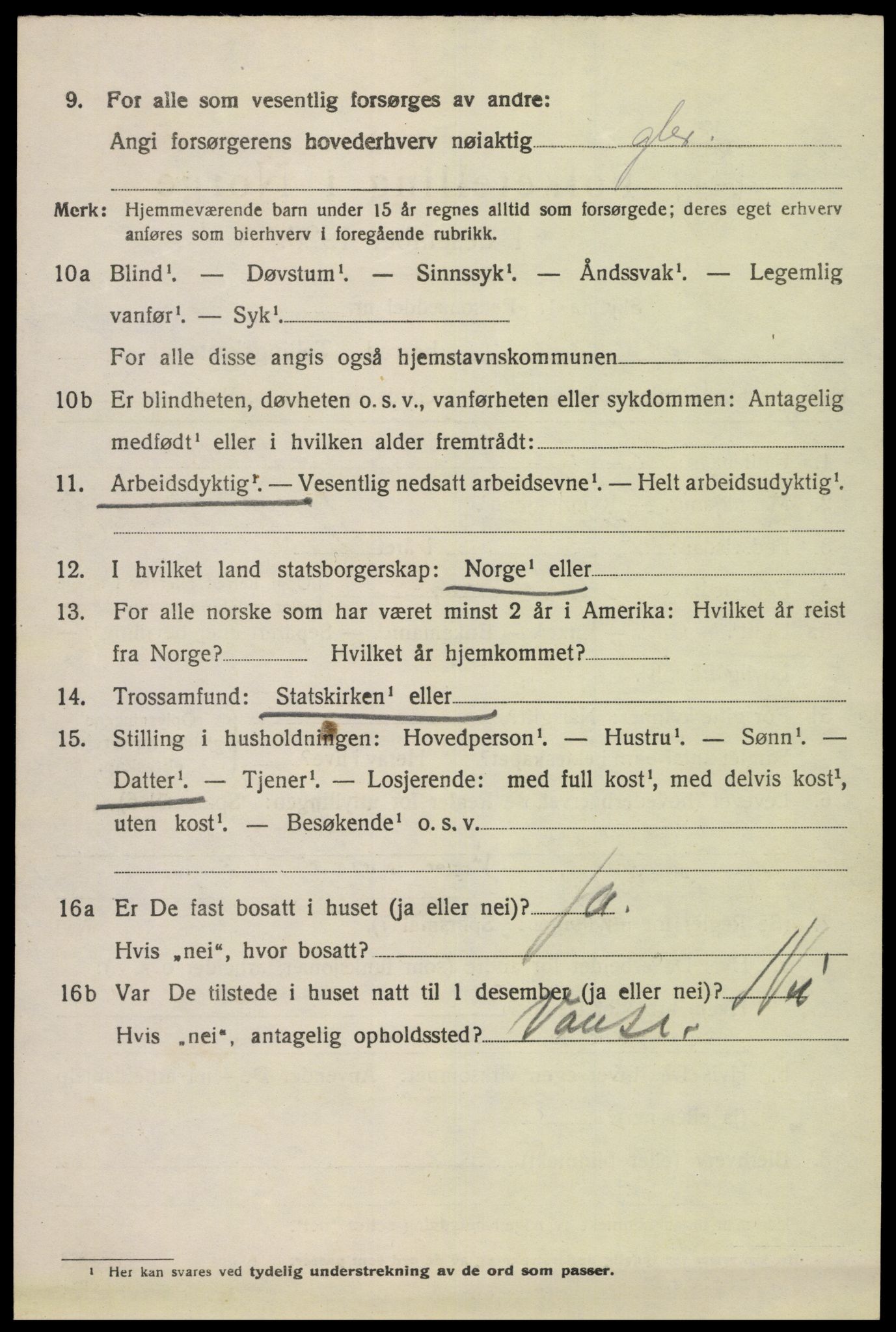 SAK, 1920 census for Fjotland, 1920, p. 1187