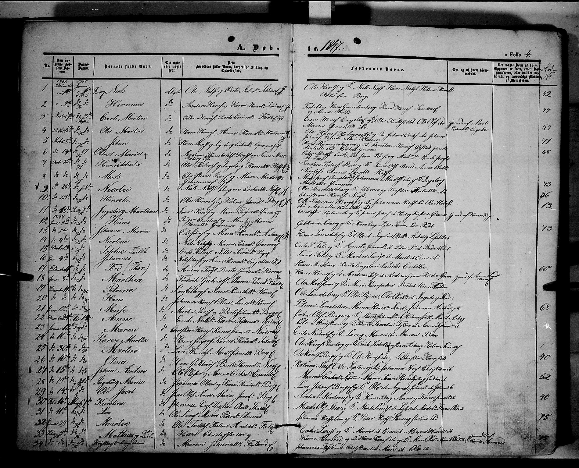 Land prestekontor, SAH/PREST-120/H/Ha/Haa/L0009: Parish register (official) no. 9, 1847-1859, p. 4