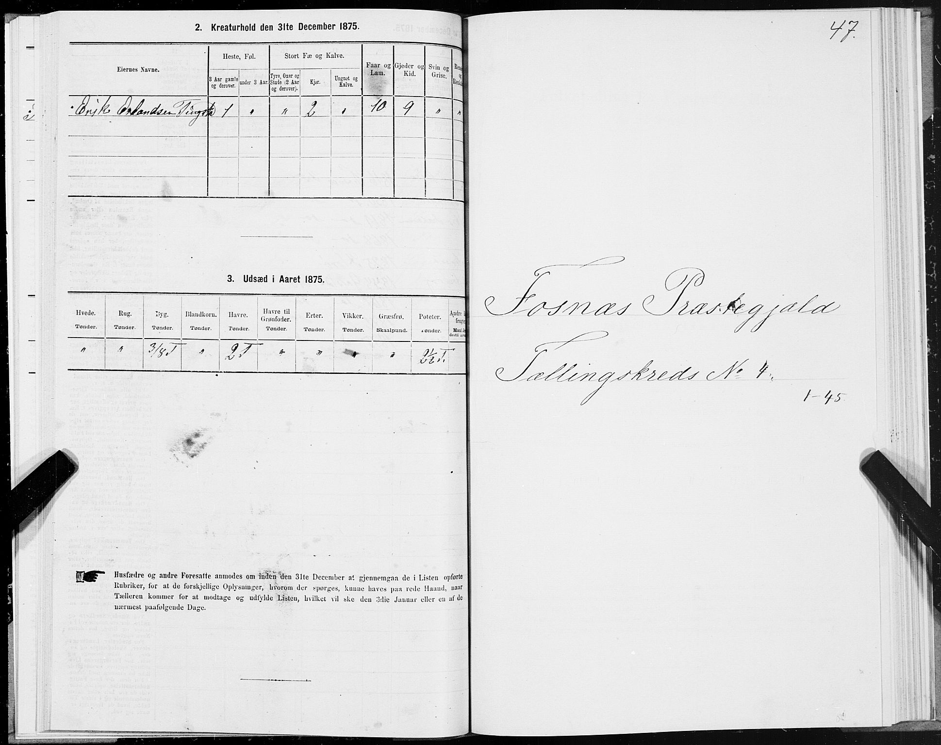 SAT, 1875 census for 1748P Fosnes, 1875, p. 2047