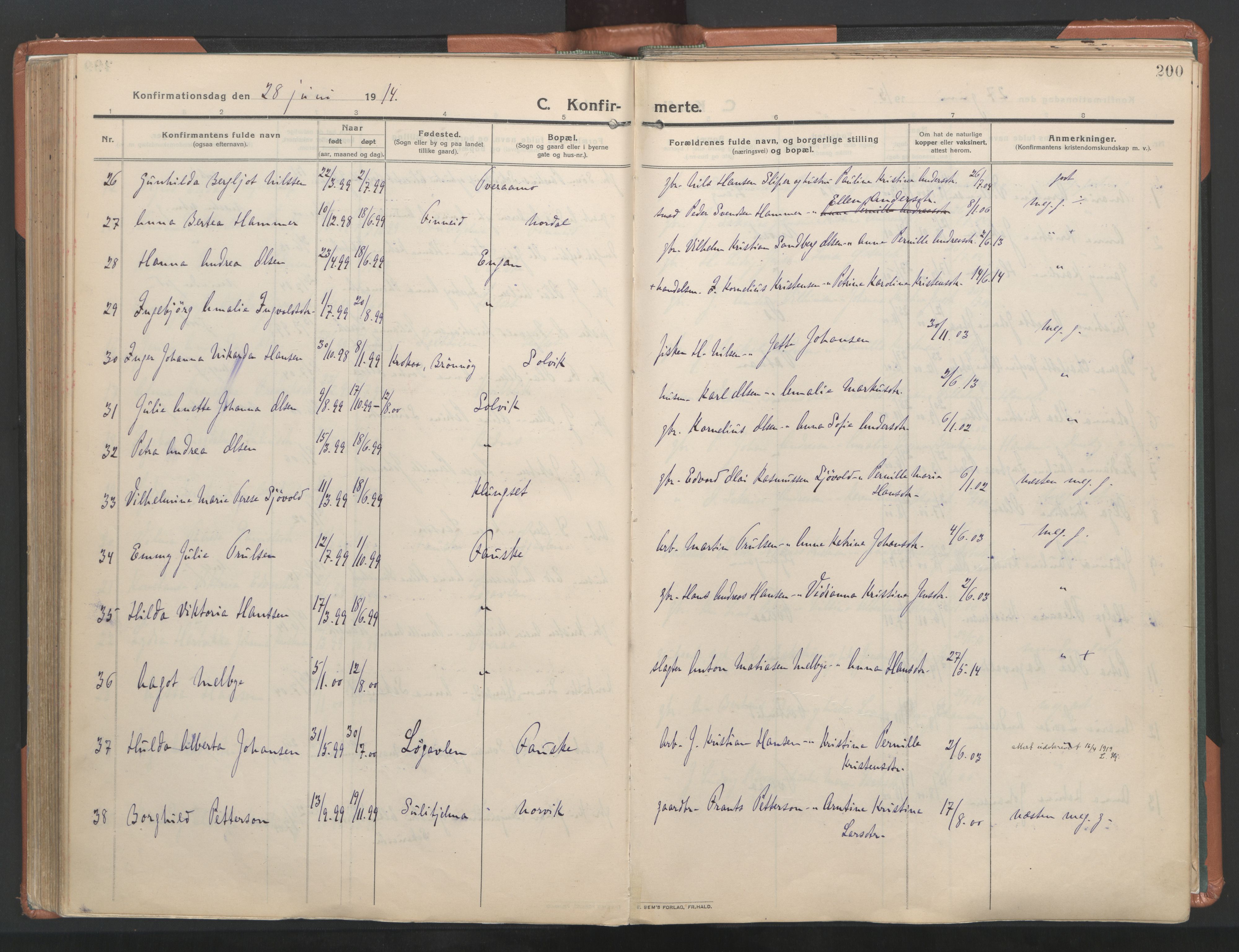 Ministerialprotokoller, klokkerbøker og fødselsregistre - Nordland, AV/SAT-A-1459/849/L0698: Parish register (official) no. 849A09, 1911-1924, p. 200