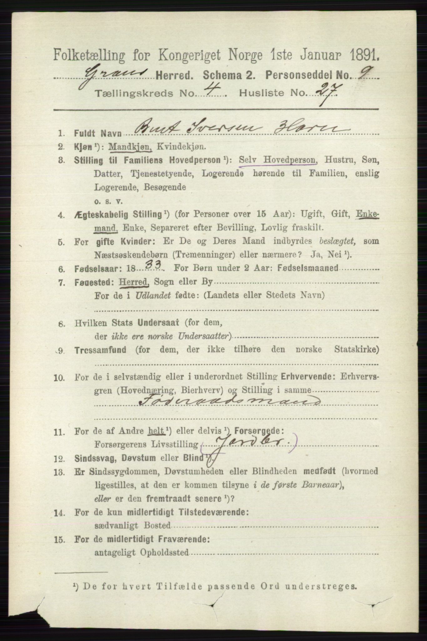 RA, 1891 census for 0534 Gran, 1891, p. 1333