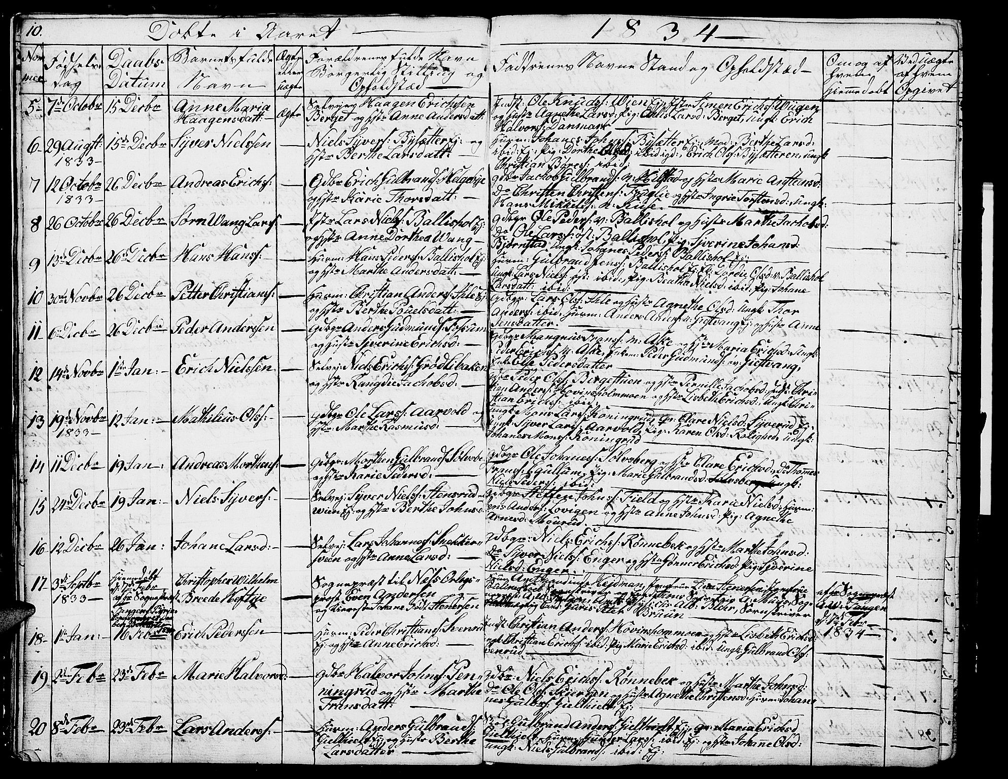 Nes prestekontor, Hedmark, SAH/PREST-020/L/La/L0004: Parish register (copy) no. 4, 1832-1861, p. 10