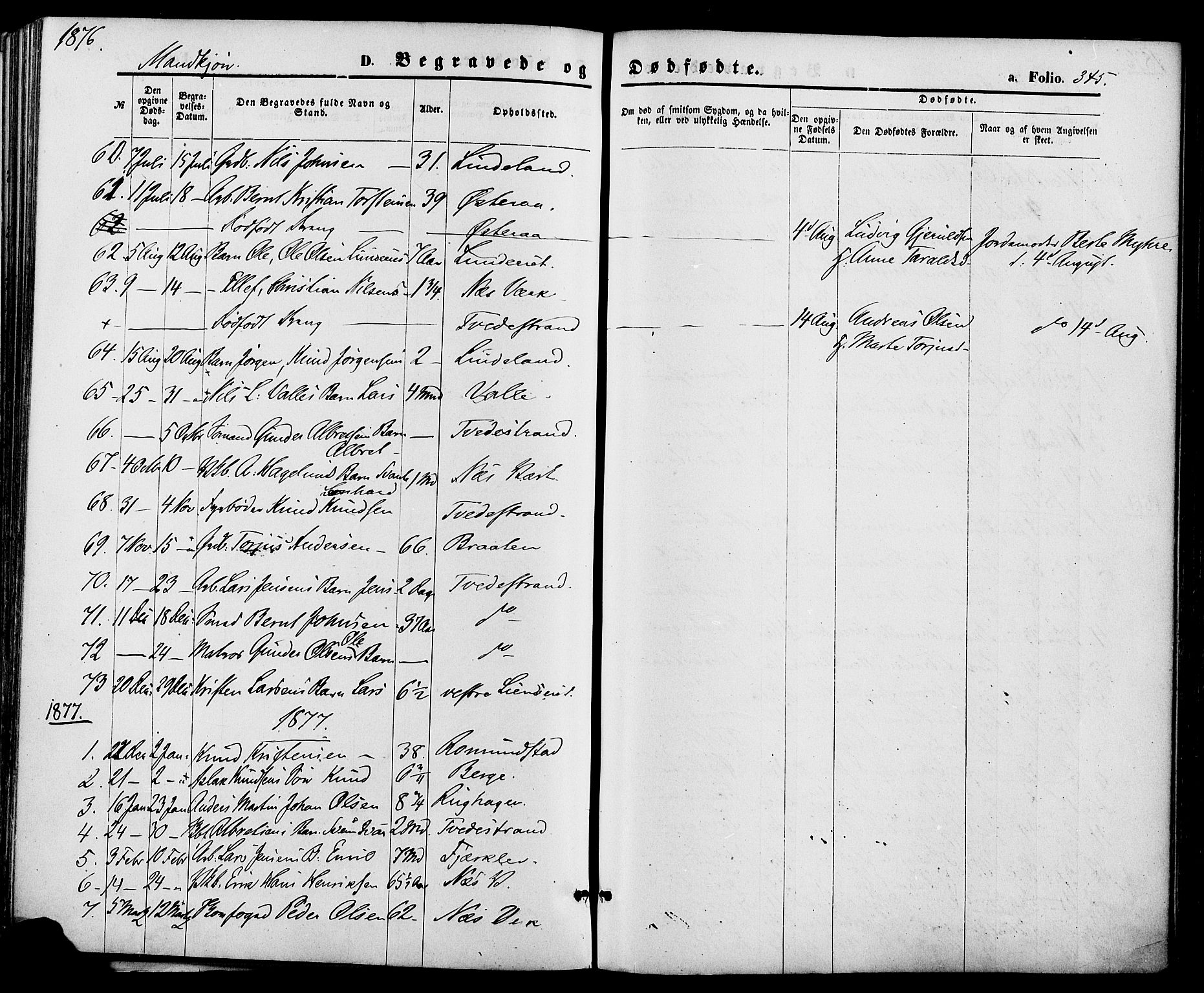 Holt sokneprestkontor, AV/SAK-1111-0021/F/Fa/L0010: Parish register (official) no. A 10, 1872-1885, p. 345