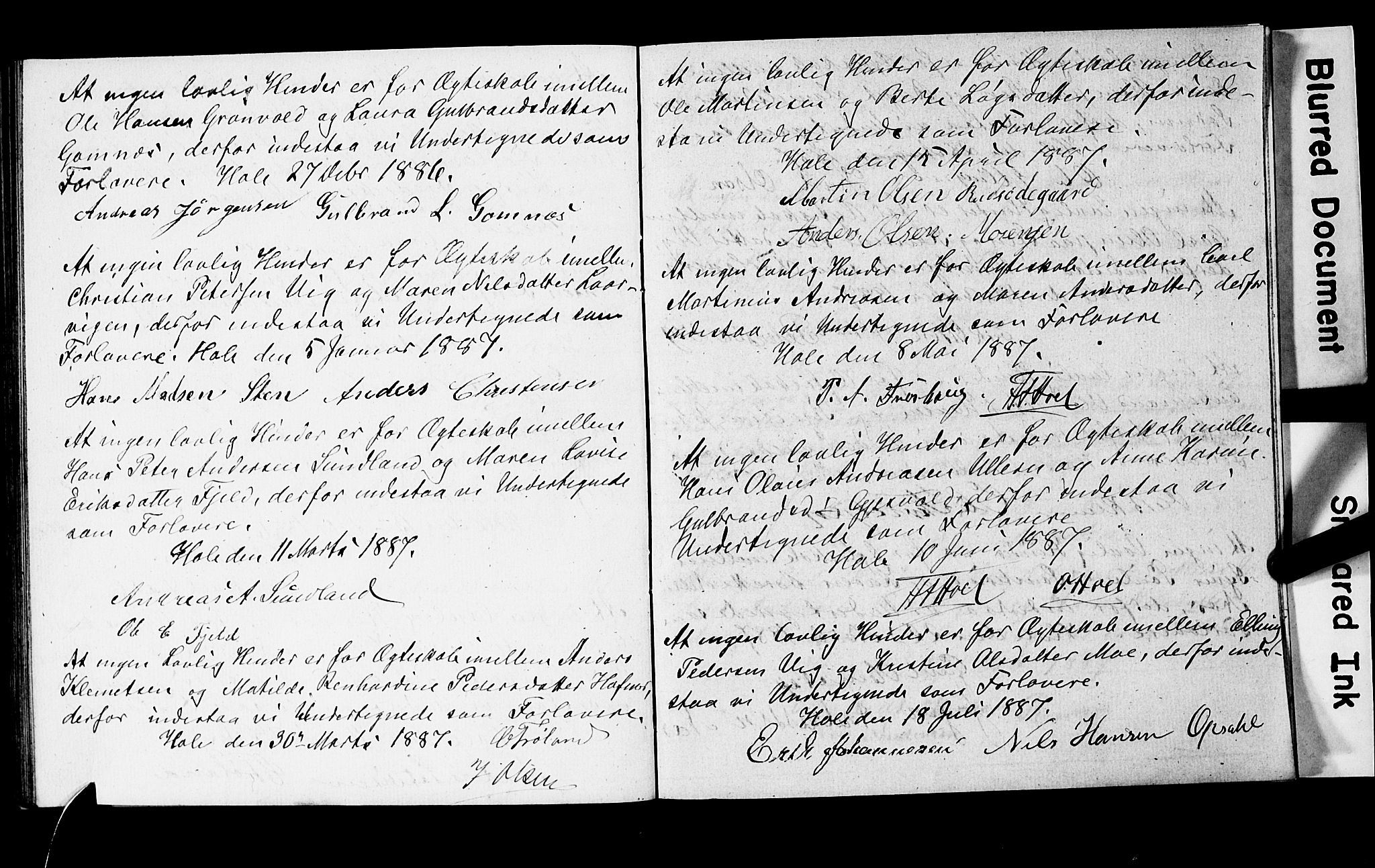 Hole kirkebøker, AV/SAKO-A-228/H/Hb/L0001: Best man's statements no. 1, 1855-1904