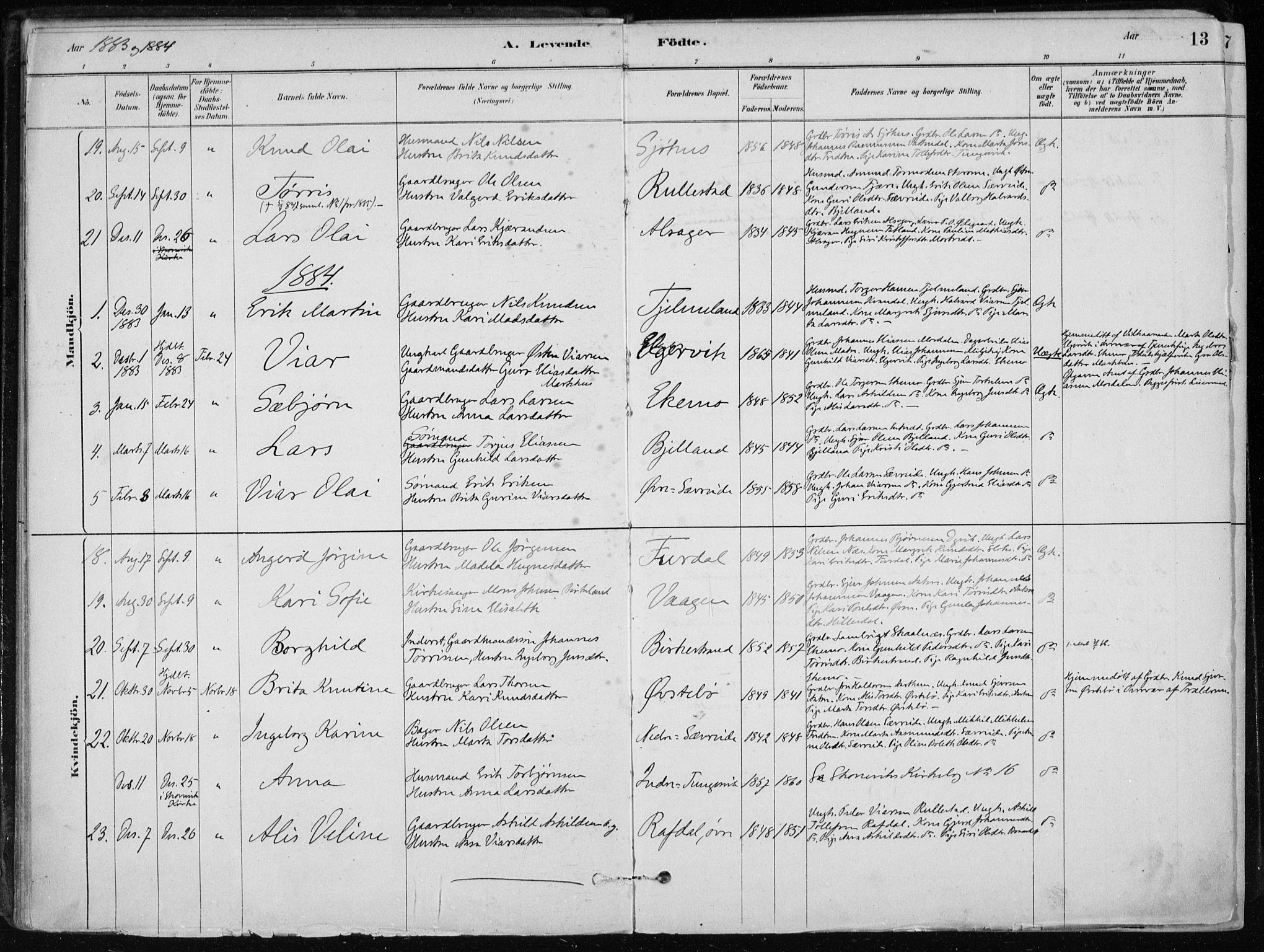 Skånevik sokneprestembete, SAB/A-77801/H/Haa: Parish register (official) no. E  1, 1879-1901, p. 13