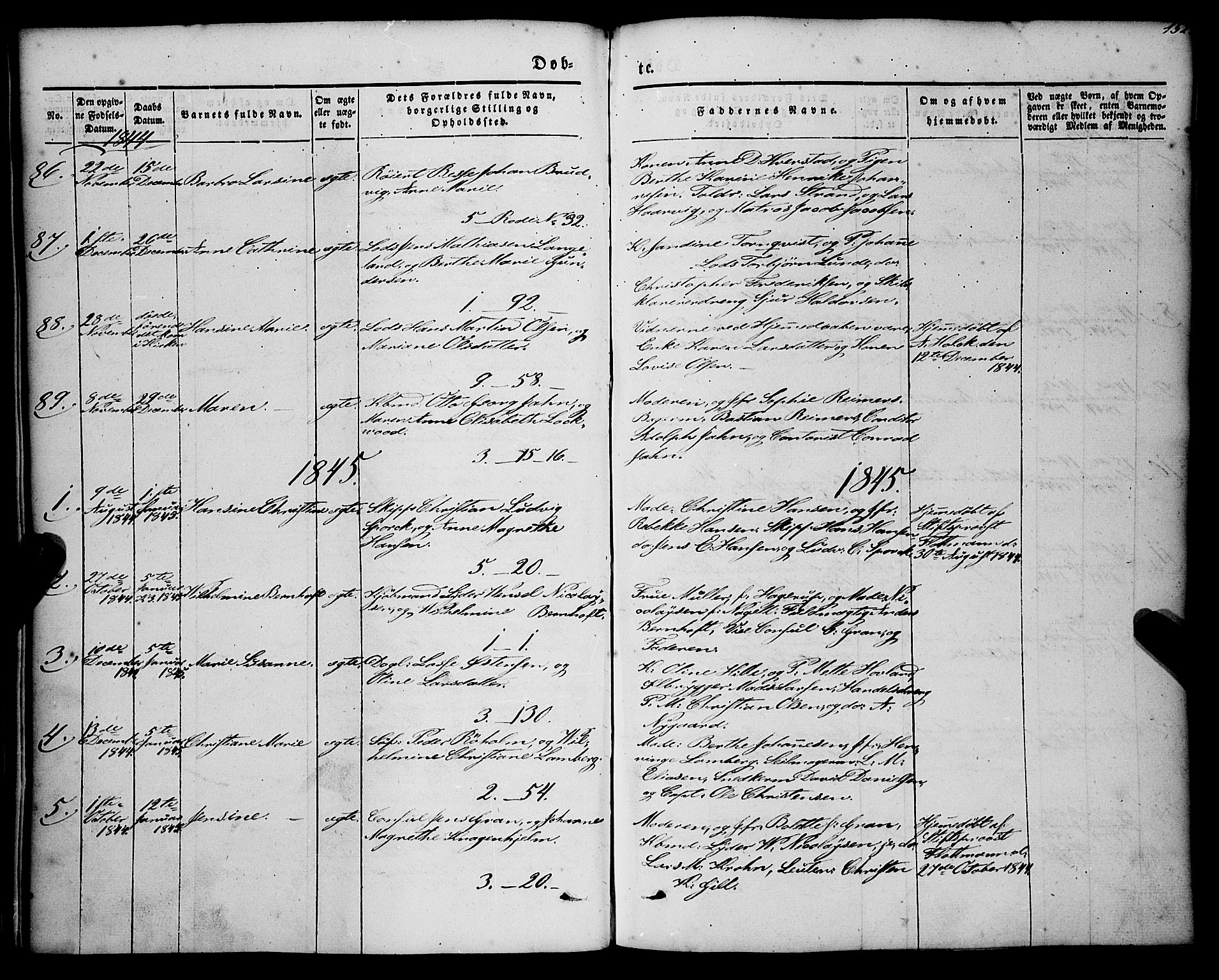 Nykirken Sokneprestembete, AV/SAB-A-77101/H/Haa/L0014: Parish register (official) no. B 1, 1844-1858, p. 152