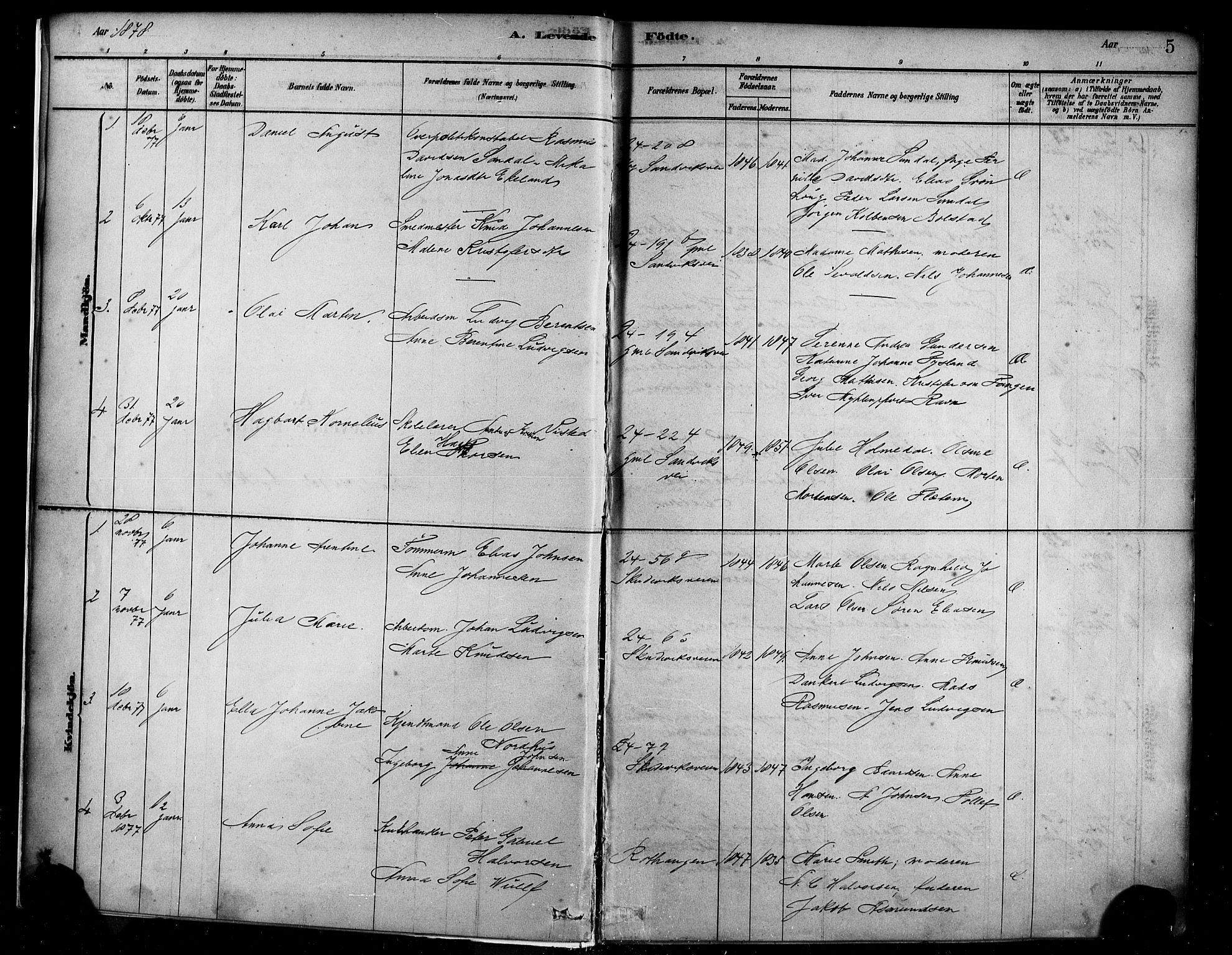 Sandviken Sokneprestembete, SAB/A-77601/H/Ha/L0004: Parish register (official) no. B 1, 1878-1891, p. 5
