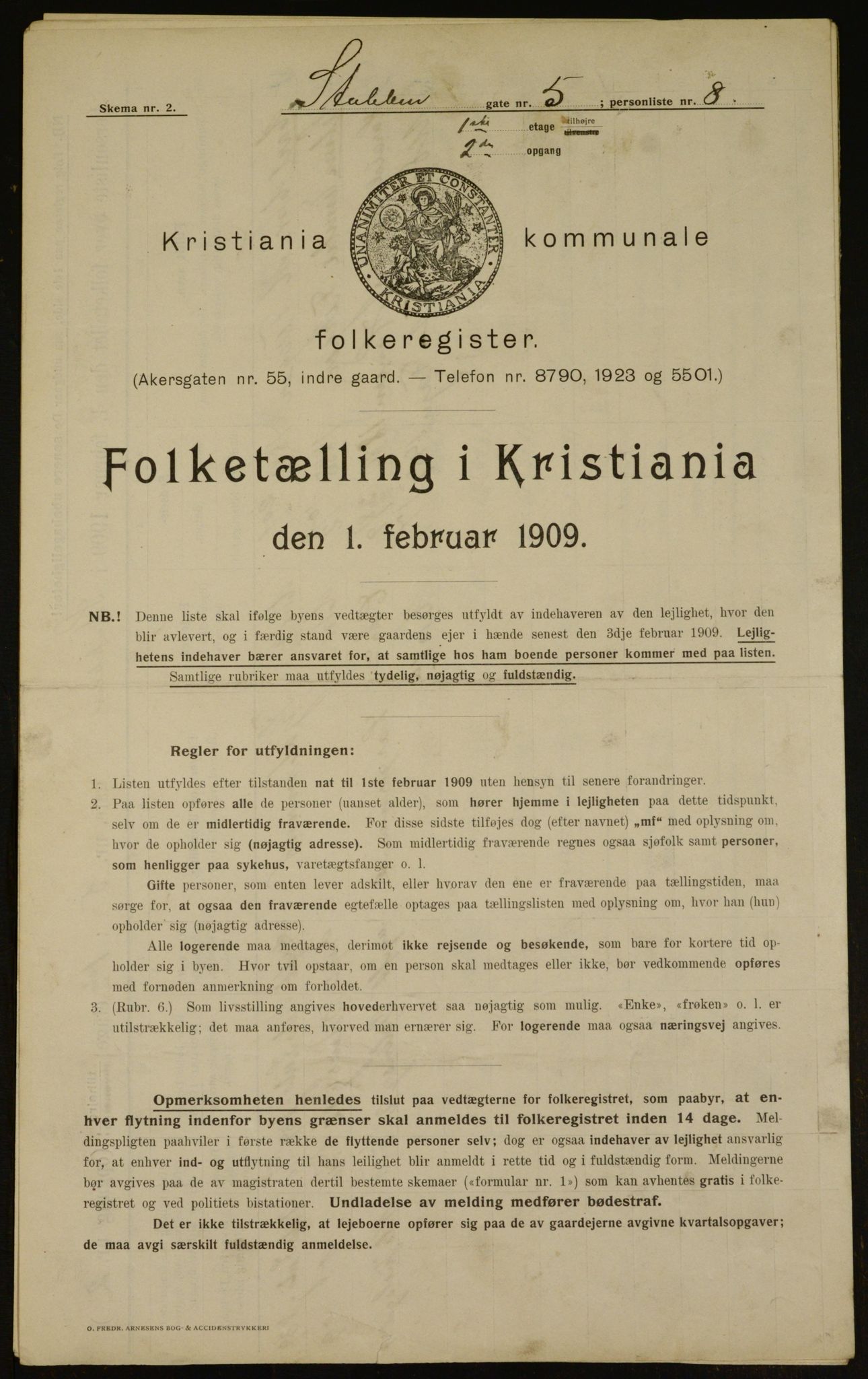 OBA, Municipal Census 1909 for Kristiania, 1909, p. 94535