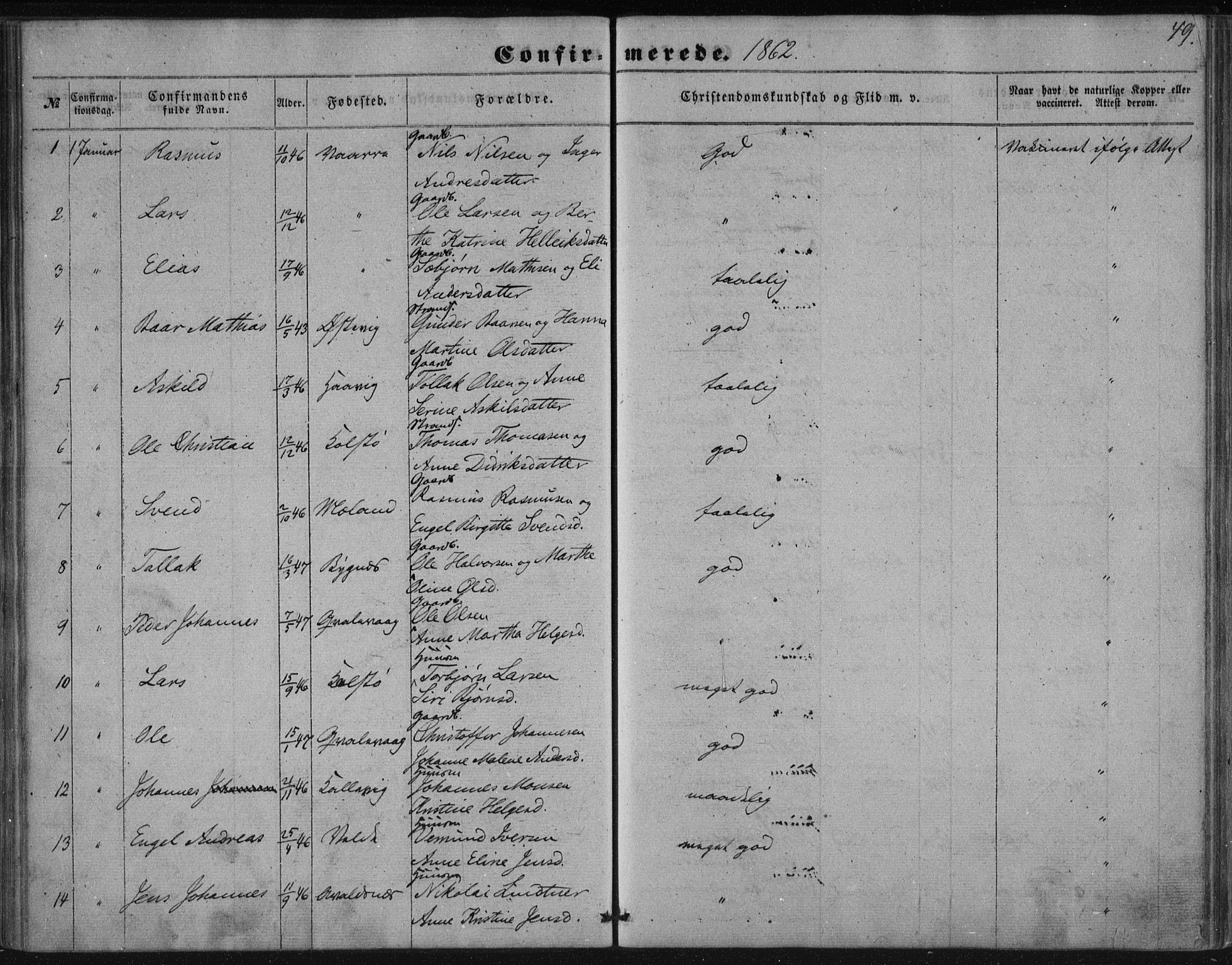 Avaldsnes sokneprestkontor, SAST/A -101851/H/Ha/Haa/L0009: Parish register (official) no. A 9, 1853-1865, p. 49