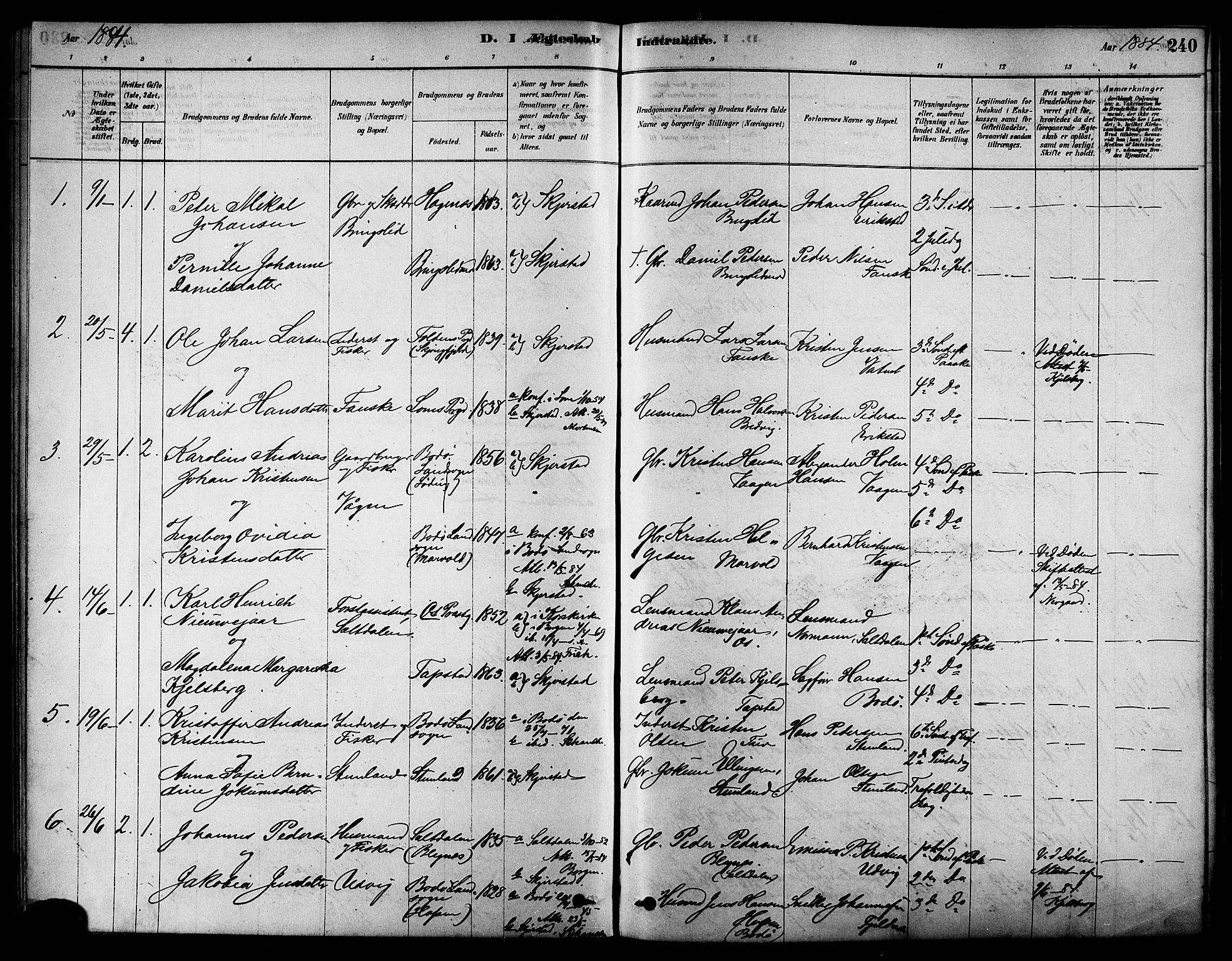Ministerialprotokoller, klokkerbøker og fødselsregistre - Nordland, SAT/A-1459/852/L0740: Parish register (official) no. 852A10, 1878-1894, p. 240