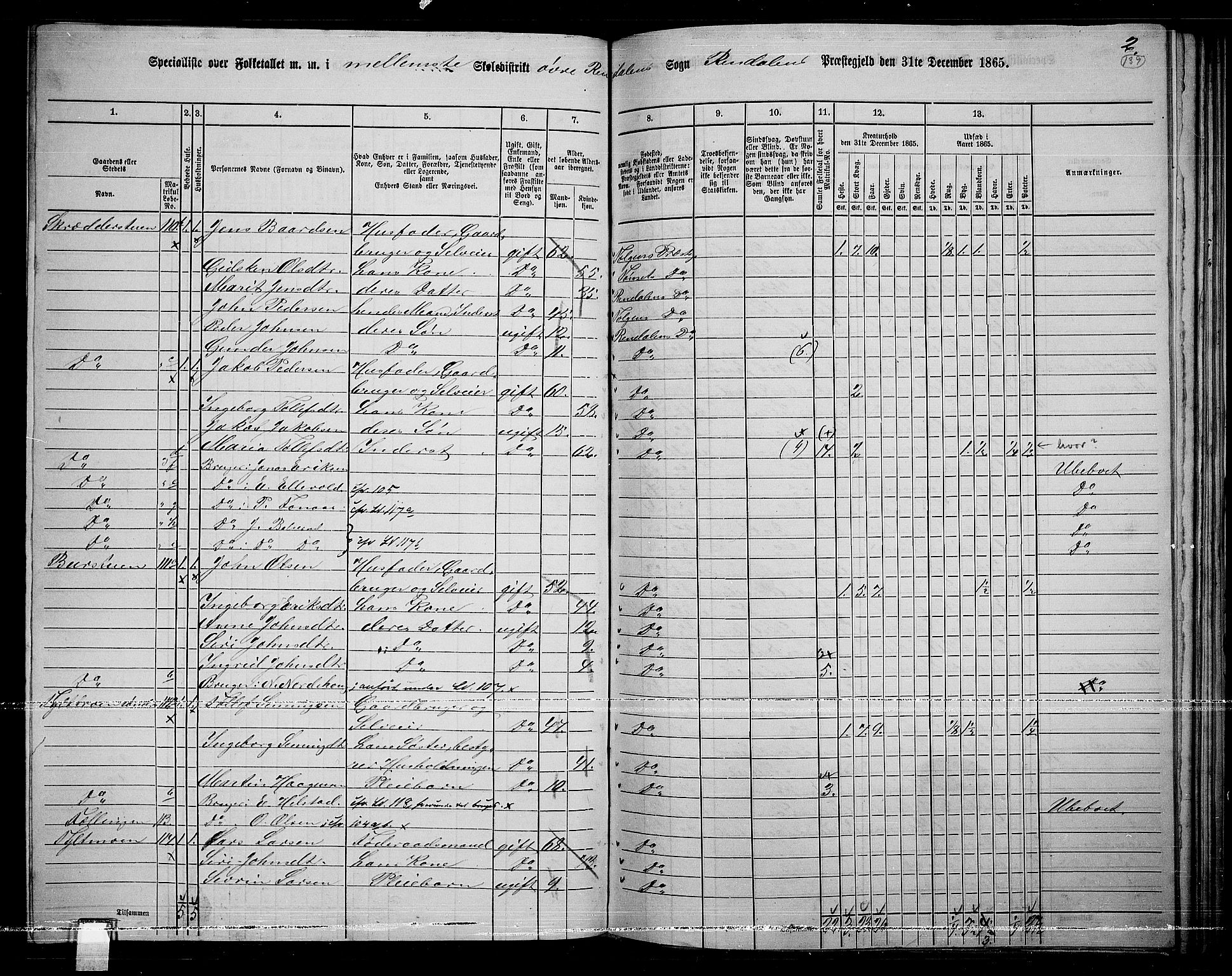 RA, 1865 census for Rendalen, 1865, p. 118