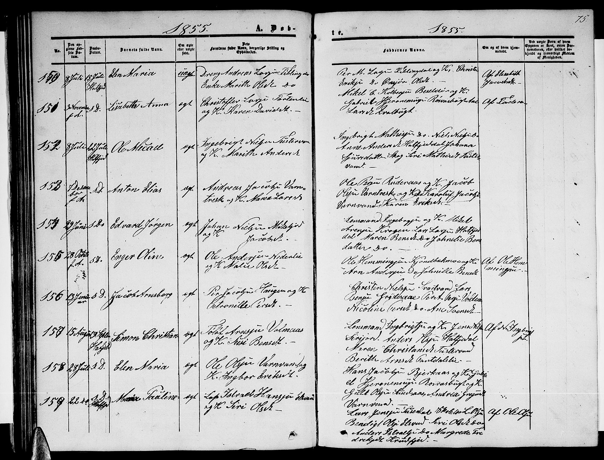 Ministerialprotokoller, klokkerbøker og fødselsregistre - Nordland, SAT/A-1459/820/L0301: Parish register (copy) no. 820C03, 1851-1858, p. 75