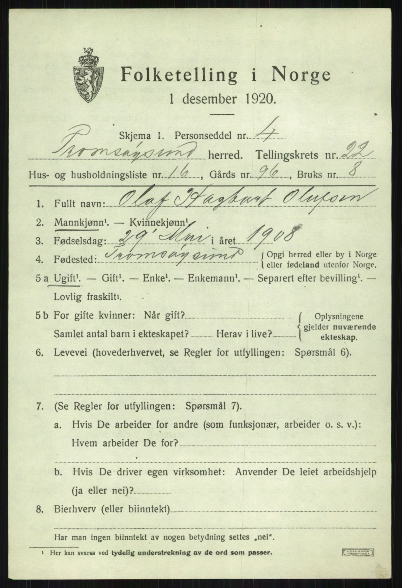 SATØ, 1920 census for Tromsøysund, 1920, p. 11496