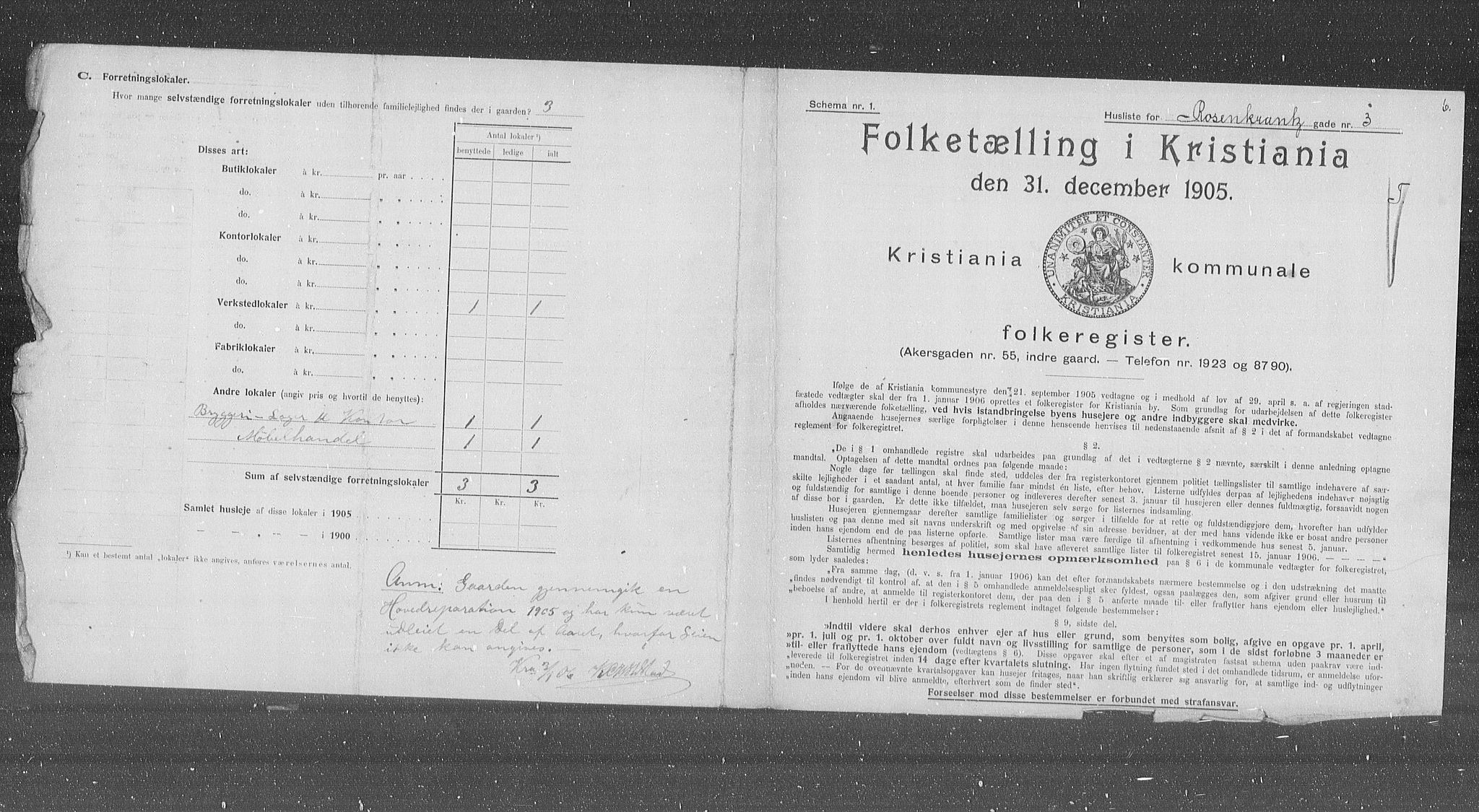 OBA, Municipal Census 1905 for Kristiania, 1905, p. 44123