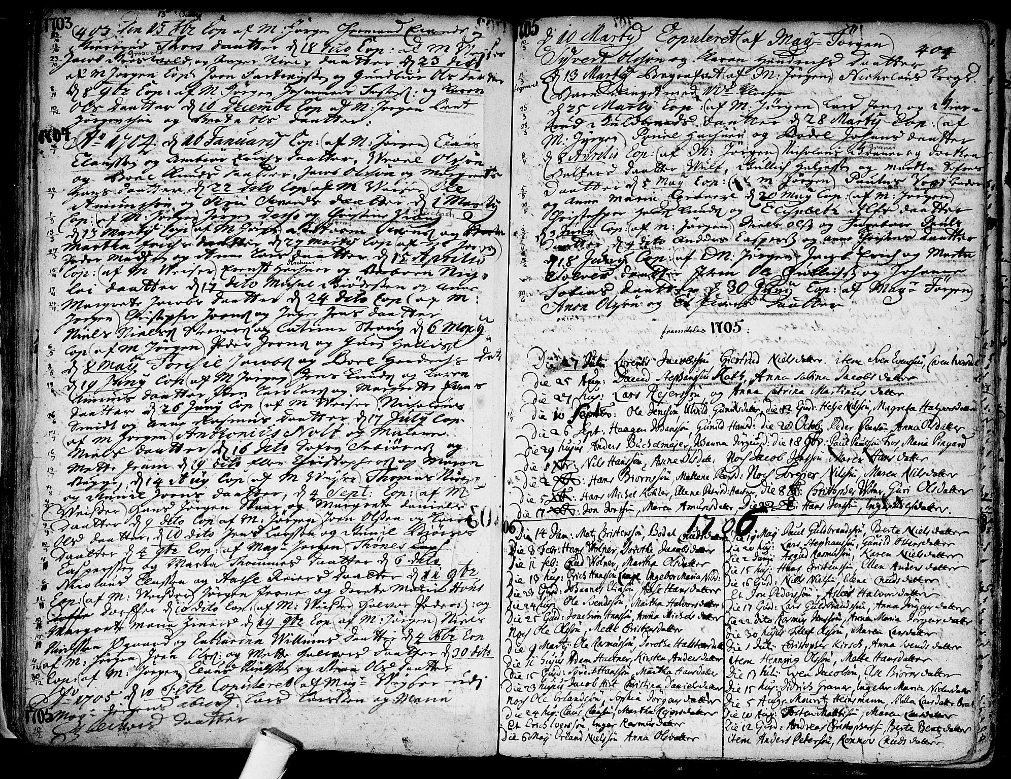 Kongsberg kirkebøker, AV/SAKO-A-22/F/Fa/L0001: Parish register (official) no. I 1, 1696-1720, p. 403-404