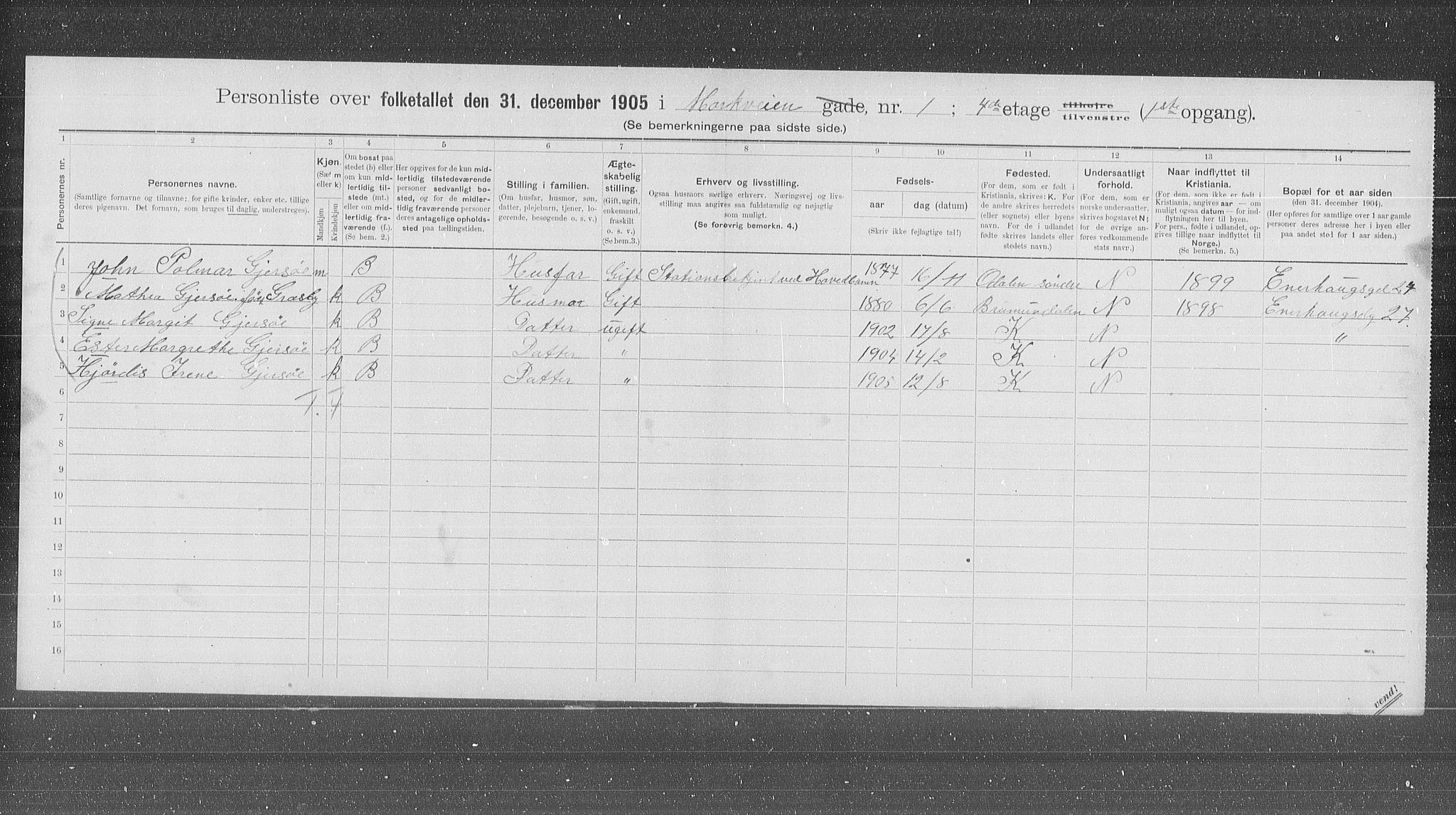 OBA, Municipal Census 1905 for Kristiania, 1905, p. 33072