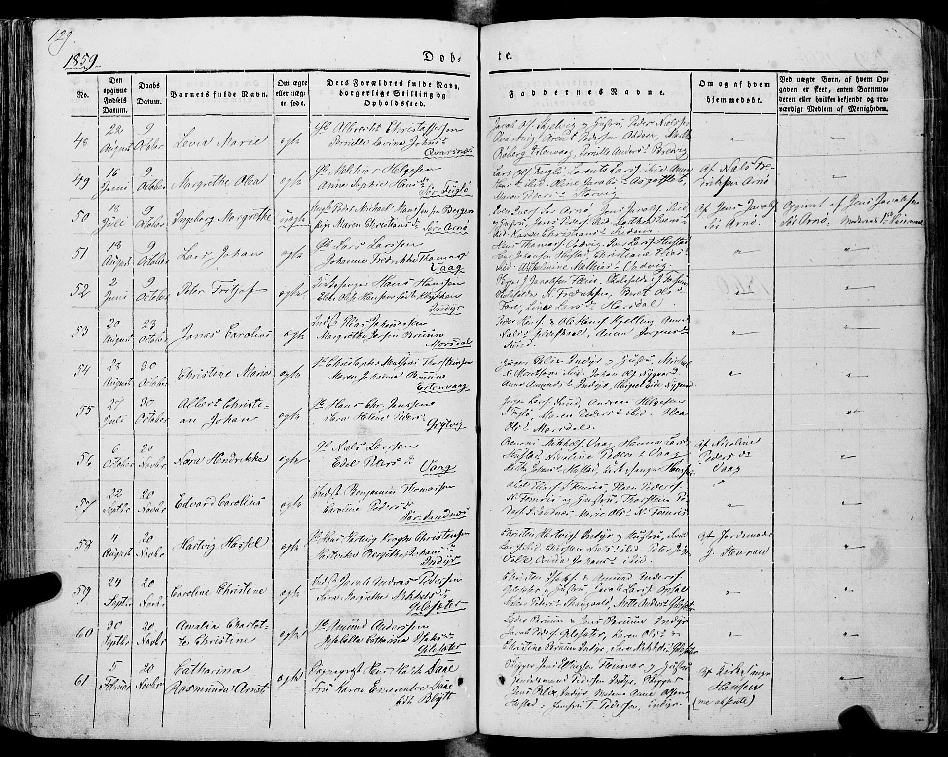 Ministerialprotokoller, klokkerbøker og fødselsregistre - Nordland, SAT/A-1459/805/L0097: Parish register (official) no. 805A04, 1837-1861, p. 129