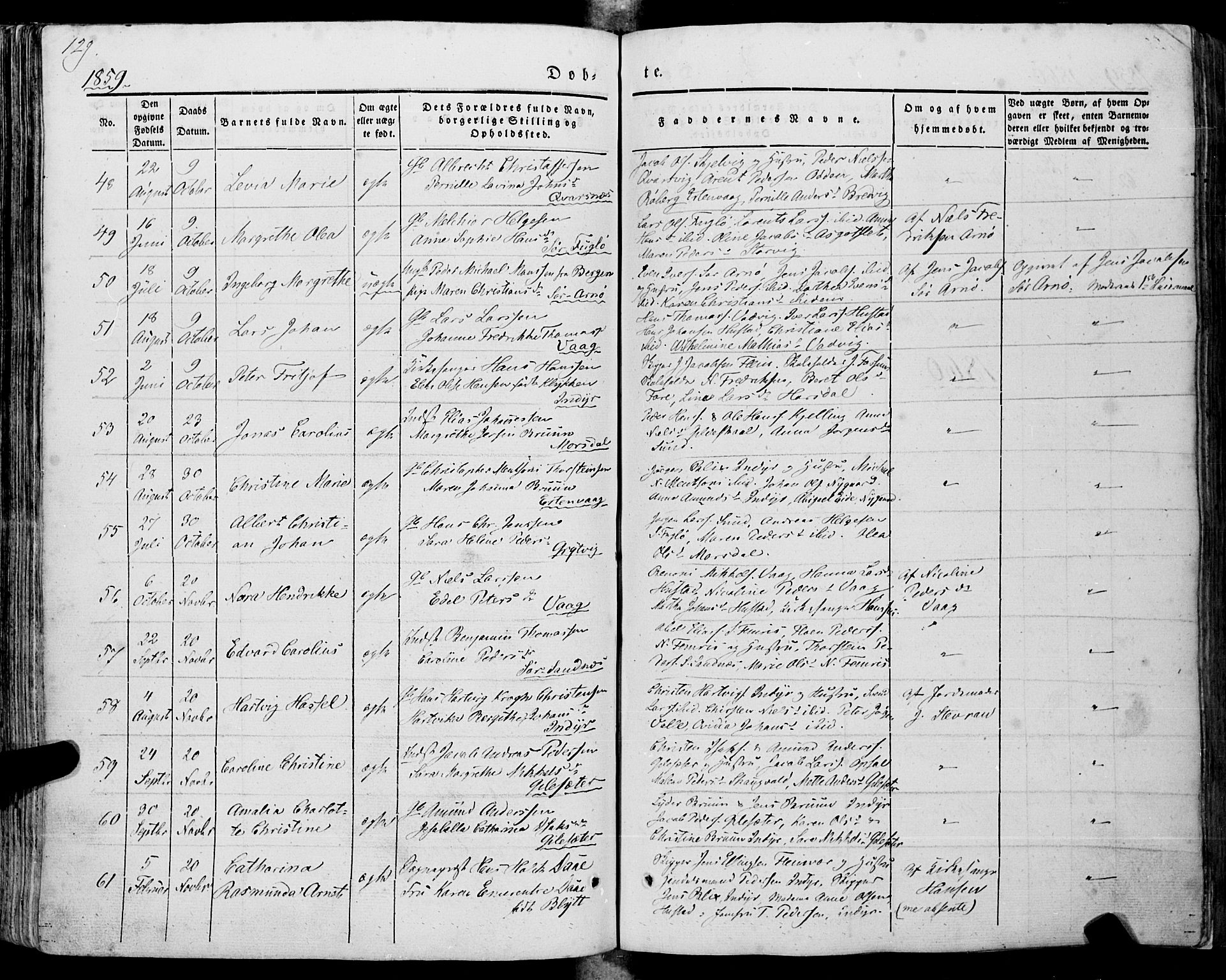 Ministerialprotokoller, klokkerbøker og fødselsregistre - Nordland, AV/SAT-A-1459/805/L0097: Parish register (official) no. 805A04, 1837-1861, p. 129