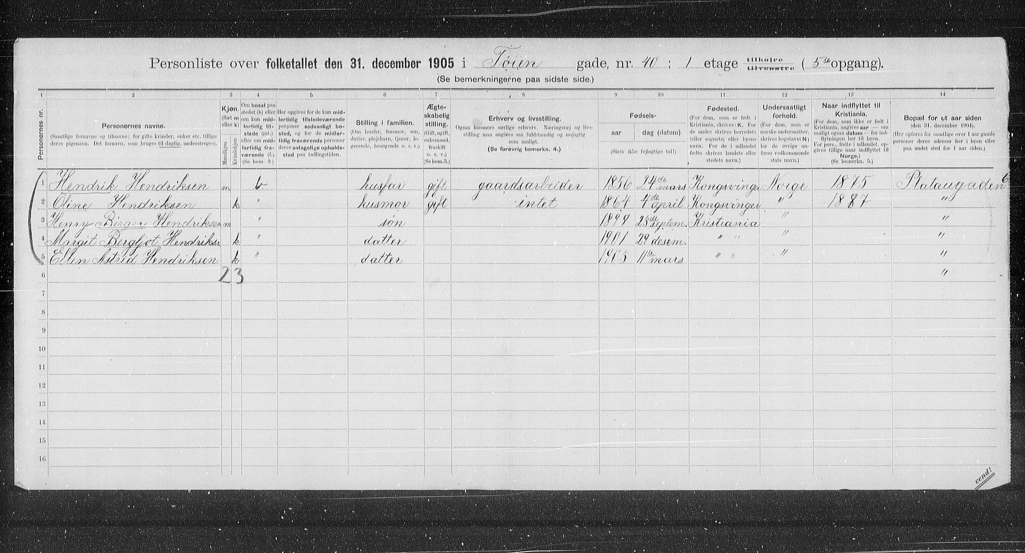 OBA, Municipal Census 1905 for Kristiania, 1905, p. 62275