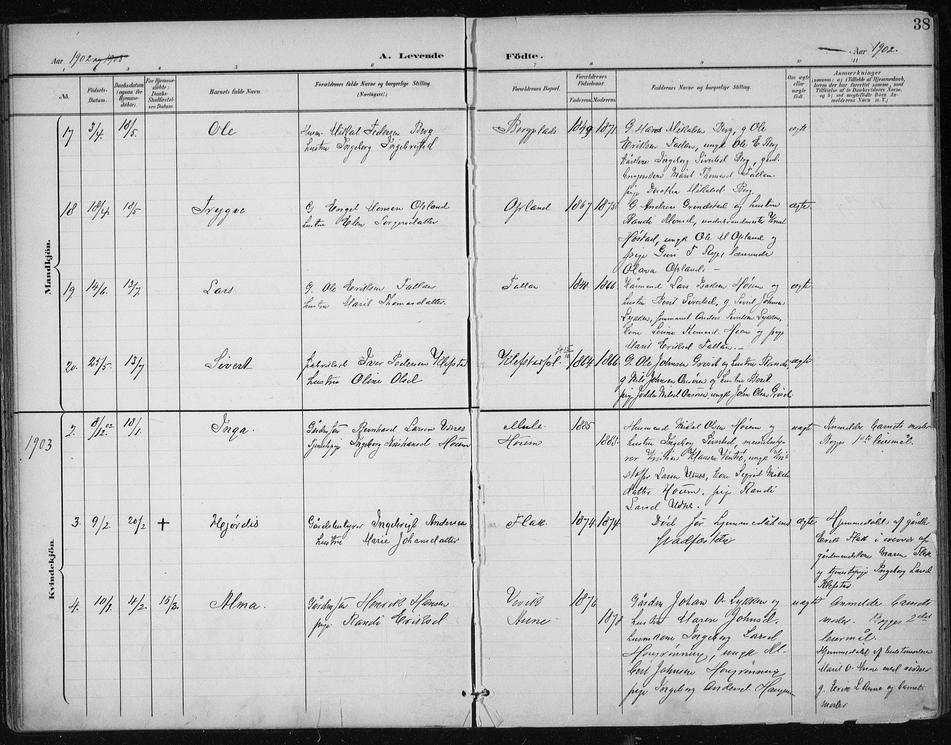 Ministerialprotokoller, klokkerbøker og fødselsregistre - Sør-Trøndelag, SAT/A-1456/612/L0380: Parish register (official) no. 612A12, 1898-1907, p. 38