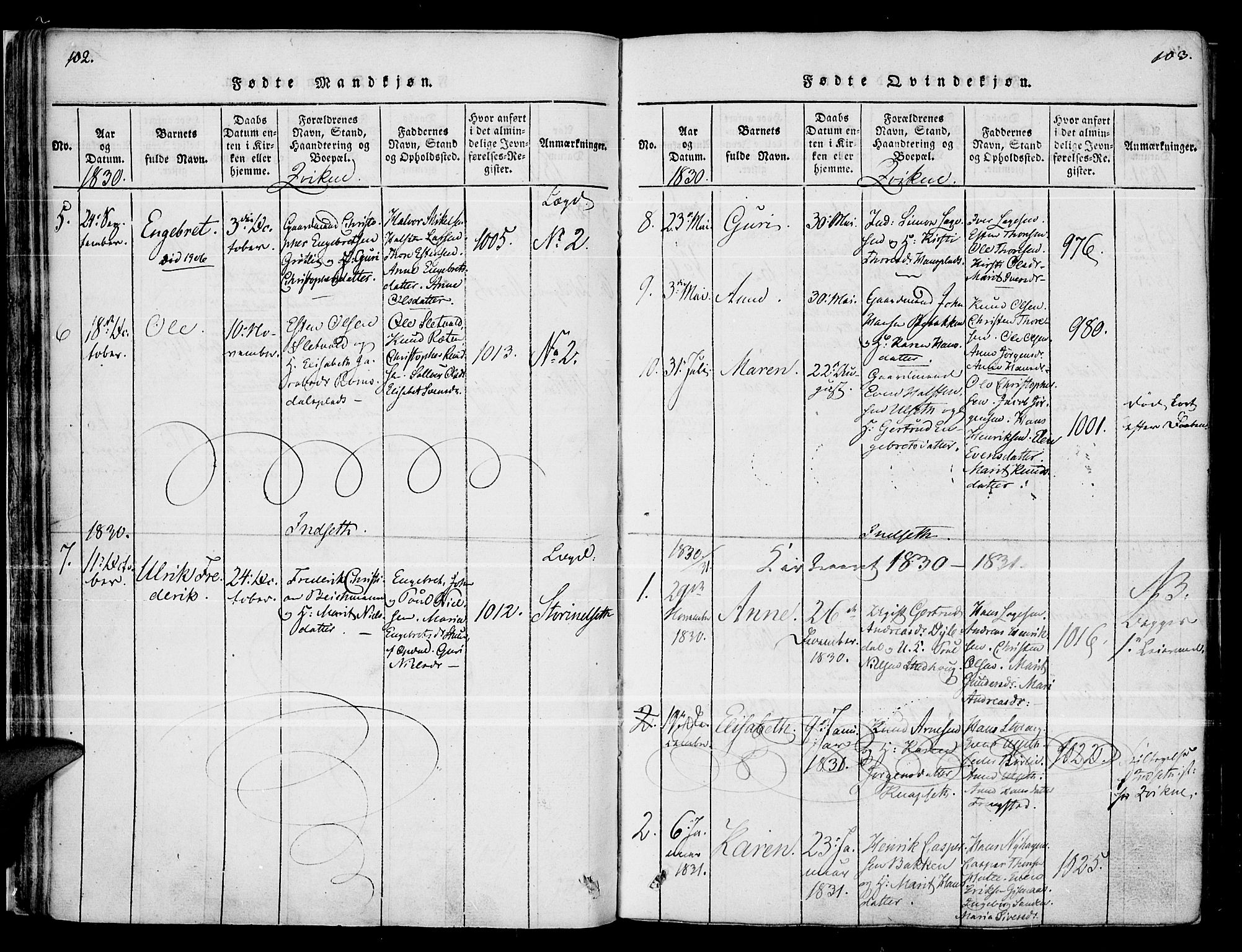 Kvikne prestekontor, SAH/PREST-064/H/Ha/Haa/L0004: Parish register (official) no. 4, 1815-1840, p. 102-103