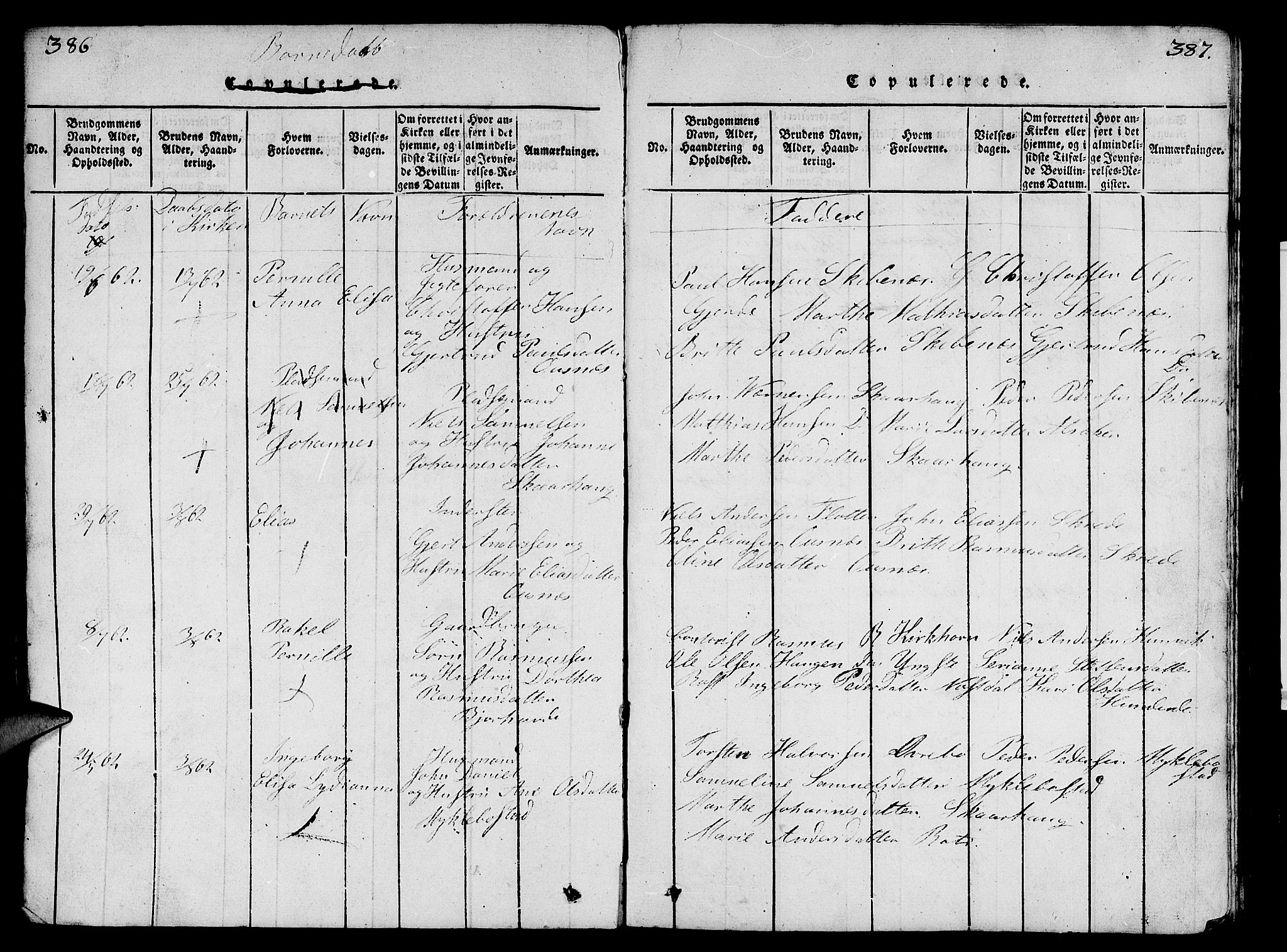 Eid sokneprestembete, AV/SAB-A-82301/H/Hab/Haba/L0001: Parish register (copy) no. A 1, 1816-1862, p. 386-387