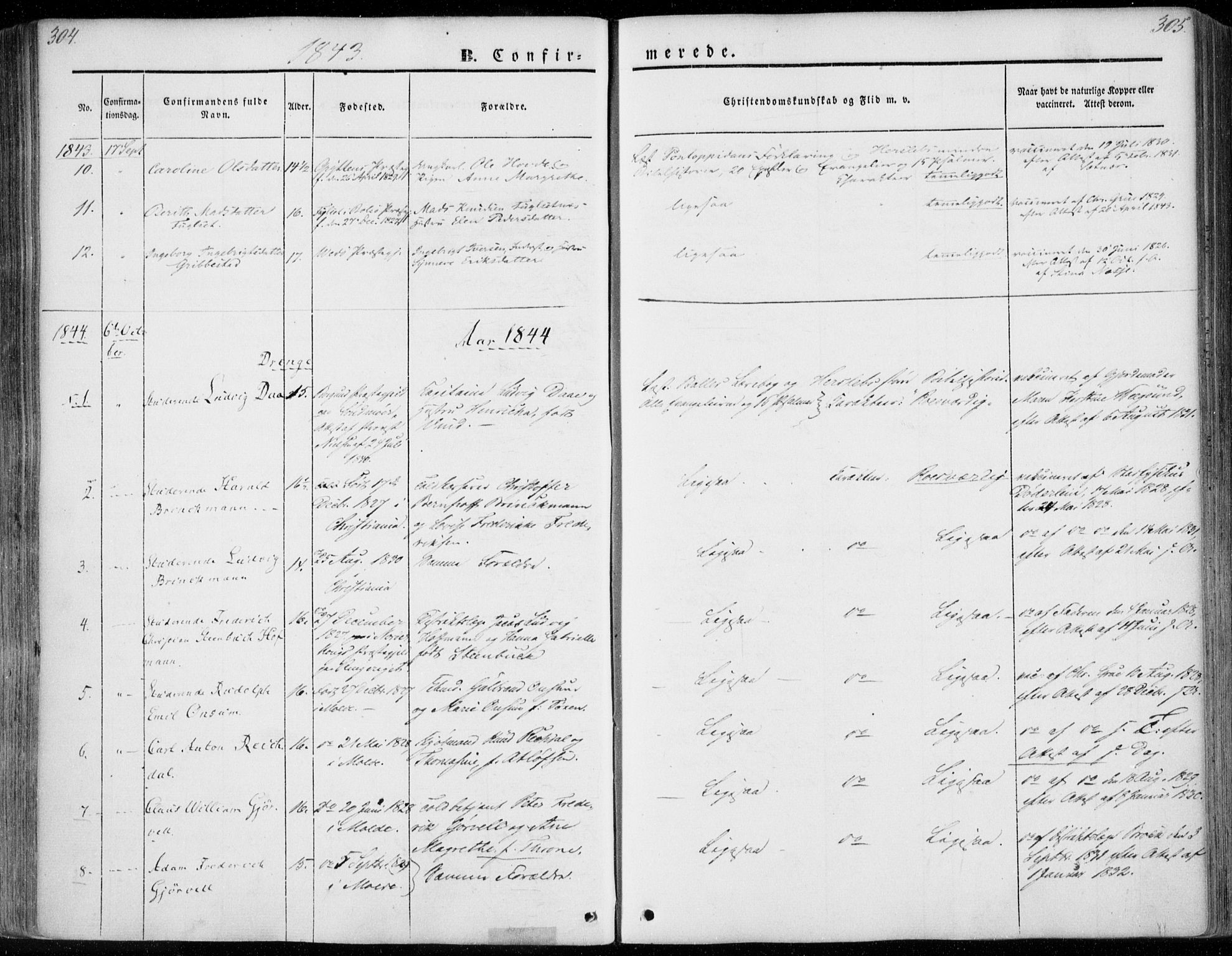 Ministerialprotokoller, klokkerbøker og fødselsregistre - Møre og Romsdal, SAT/A-1454/558/L0689: Parish register (official) no. 558A03, 1843-1872, p. 304-305
