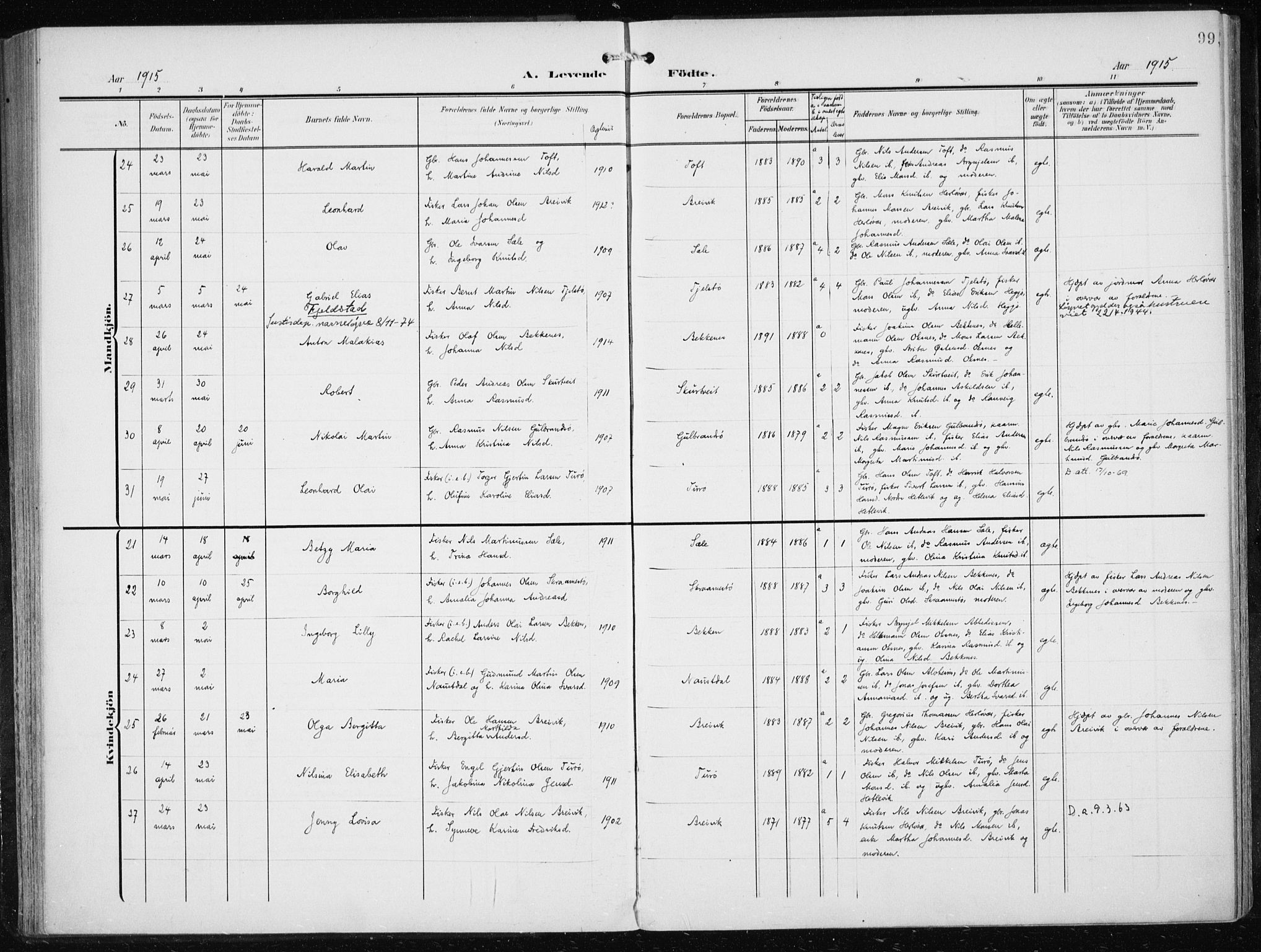 Herdla Sokneprestembete, AV/SAB-A-75701/H/Haa: Parish register (official) no. A 5, 1905-1918, p. 99