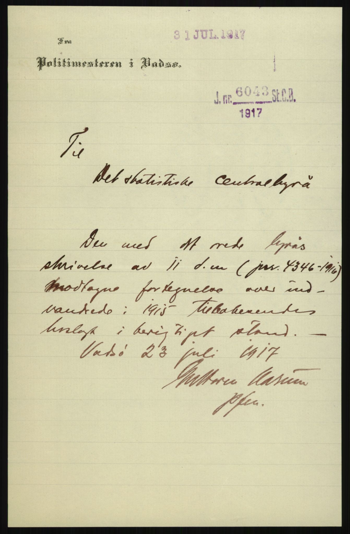 Statistisk sentralbyrå, Sosioøkonomiske emner, Folketellinger, boliger og boforhold, AV/RA-S-2231/F/Fa/L0001: Innvandring. Navn/fylkesvis, 1915, p. 5