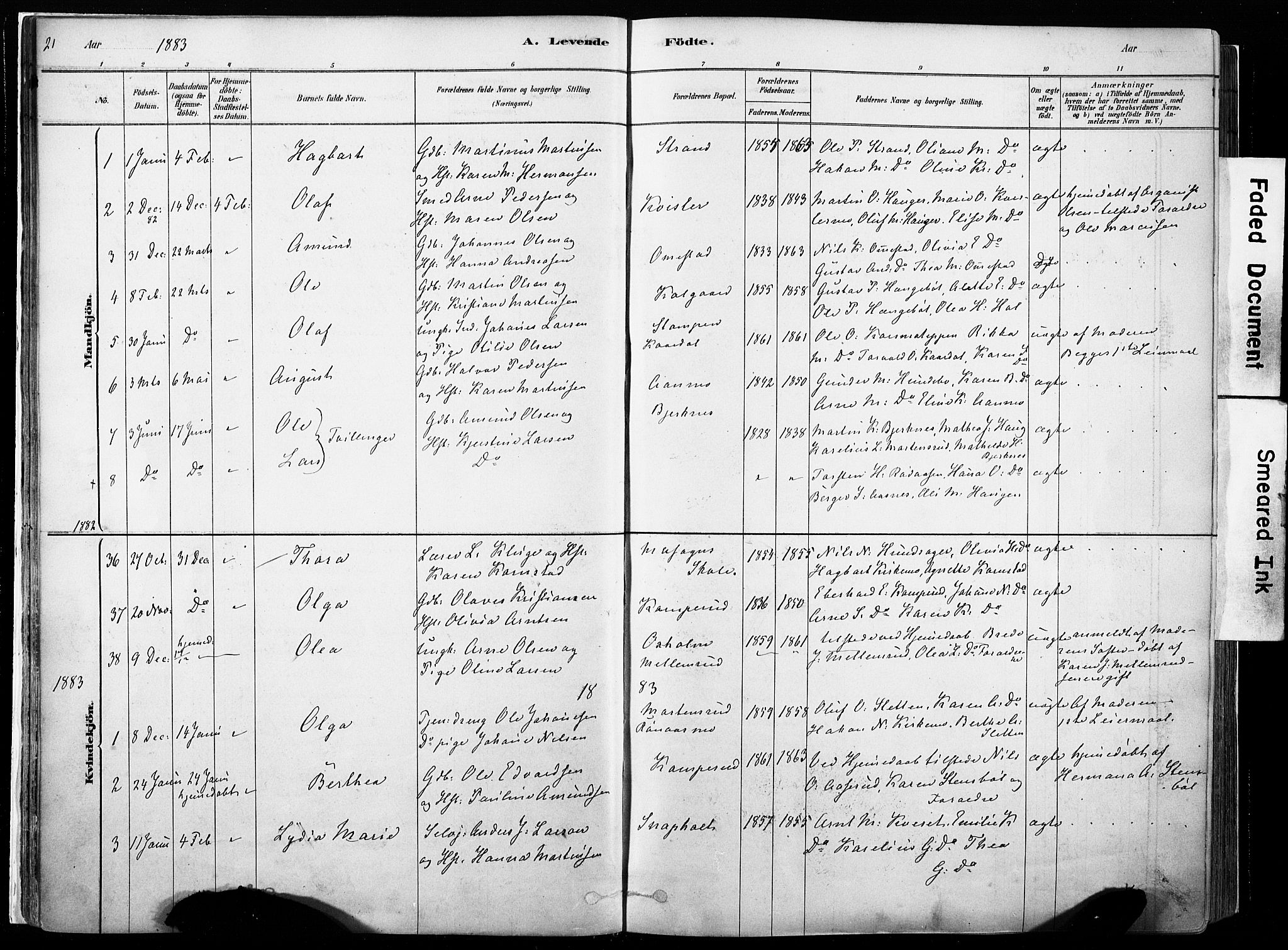 Hof prestekontor, AV/SAH-PREST-038/H/Ha/Haa/L0010: Parish register (official) no. 10, 1878-1909, p. 21