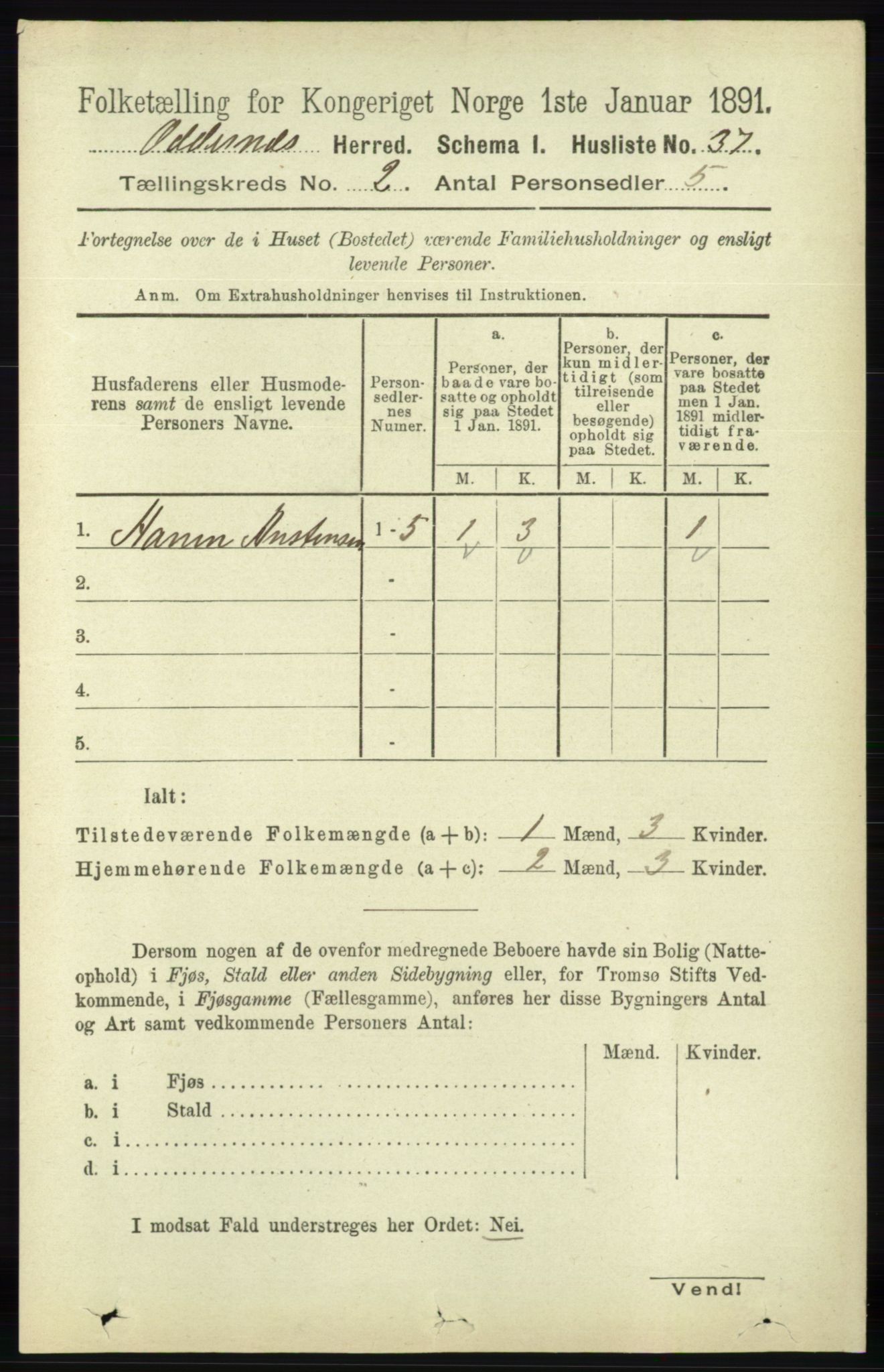 RA, 1891 census for 1012 Oddernes, 1891, p. 559