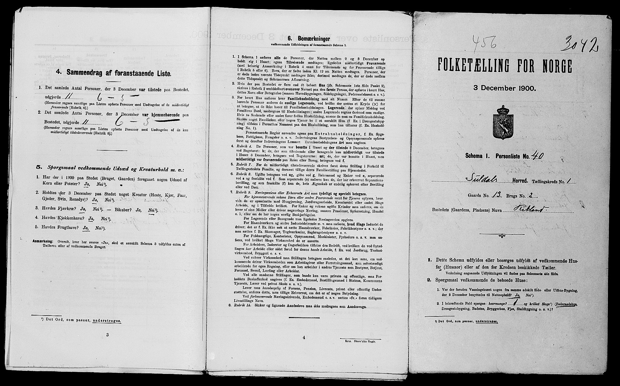 SAST, 1900 census for Suldal, 1900, p. 38