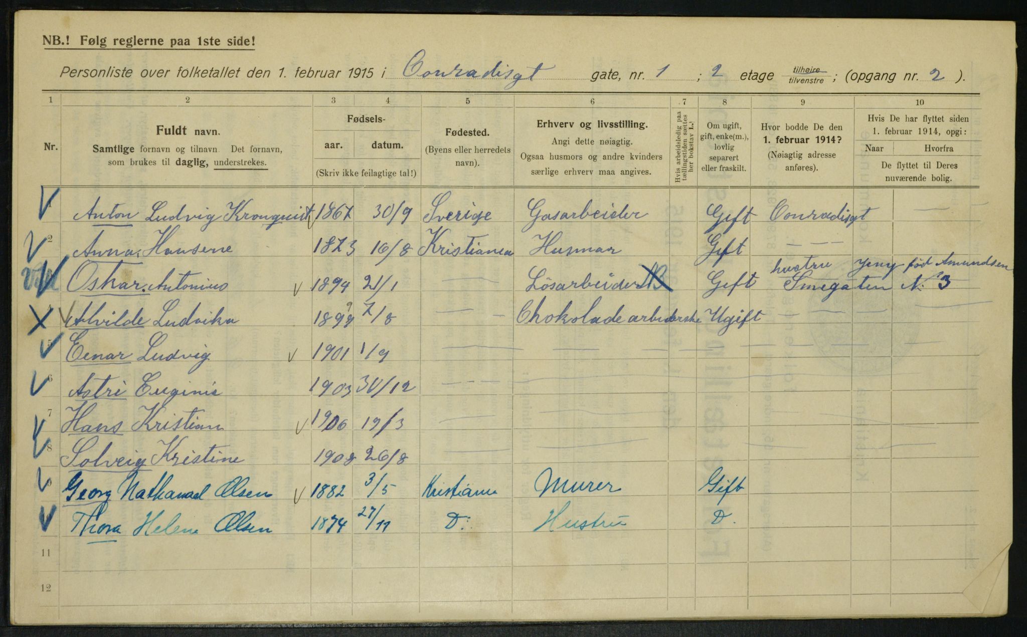 OBA, Municipal Census 1915 for Kristiania, 1915, p. 13293