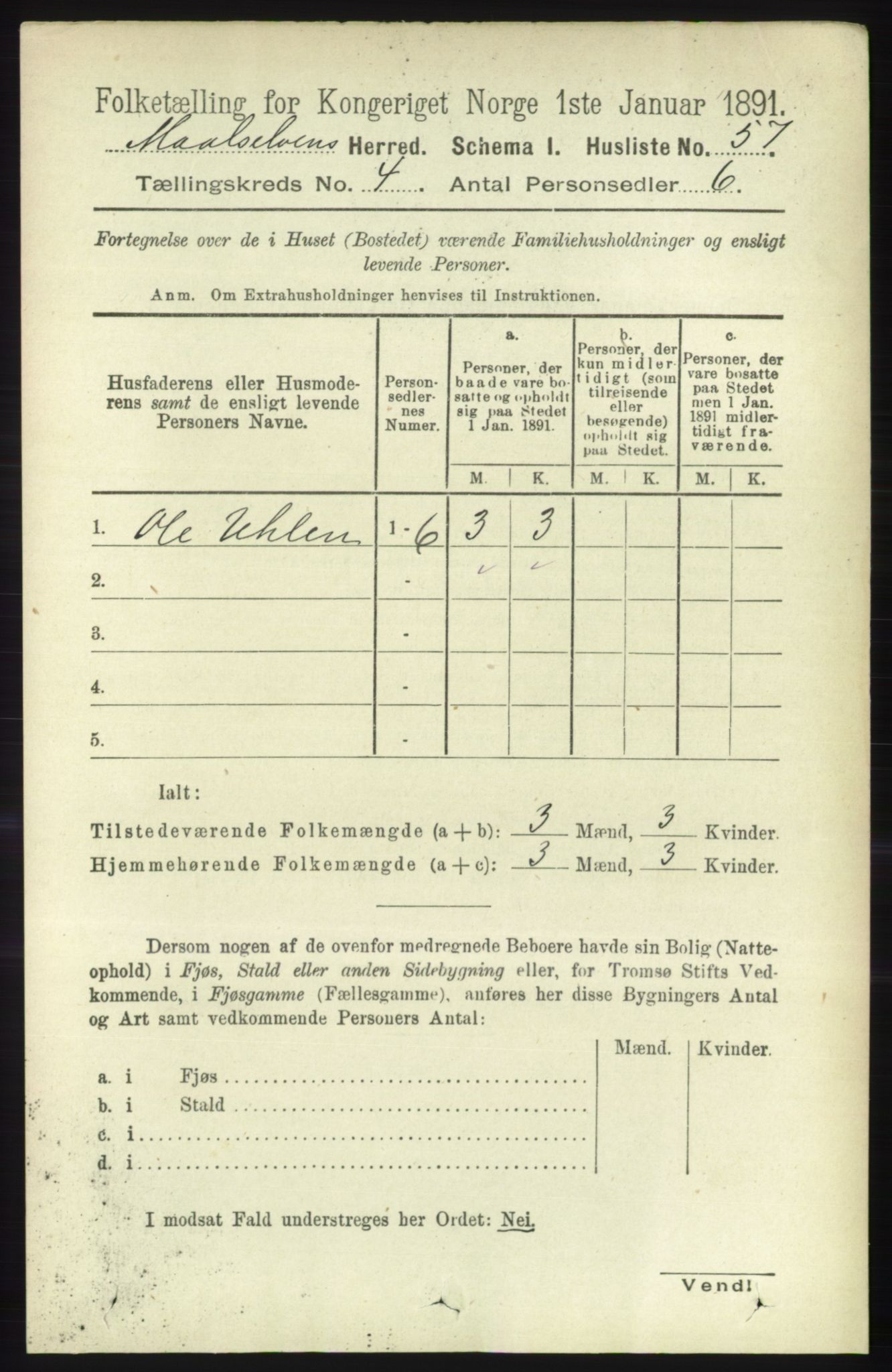 RA, 1891 census for 1924 Målselv, 1891, p. 1071