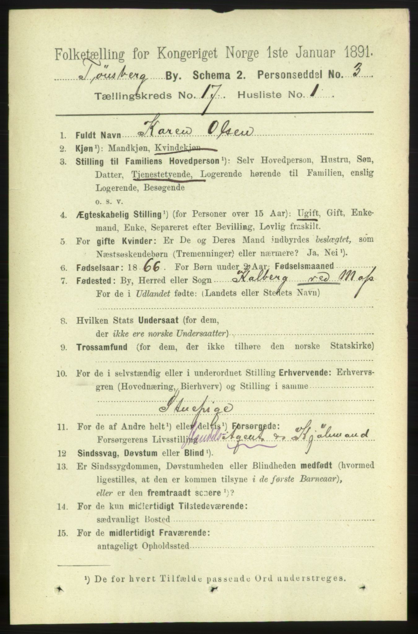 RA, 1891 census for 0705 Tønsberg, 1891, p. 4934