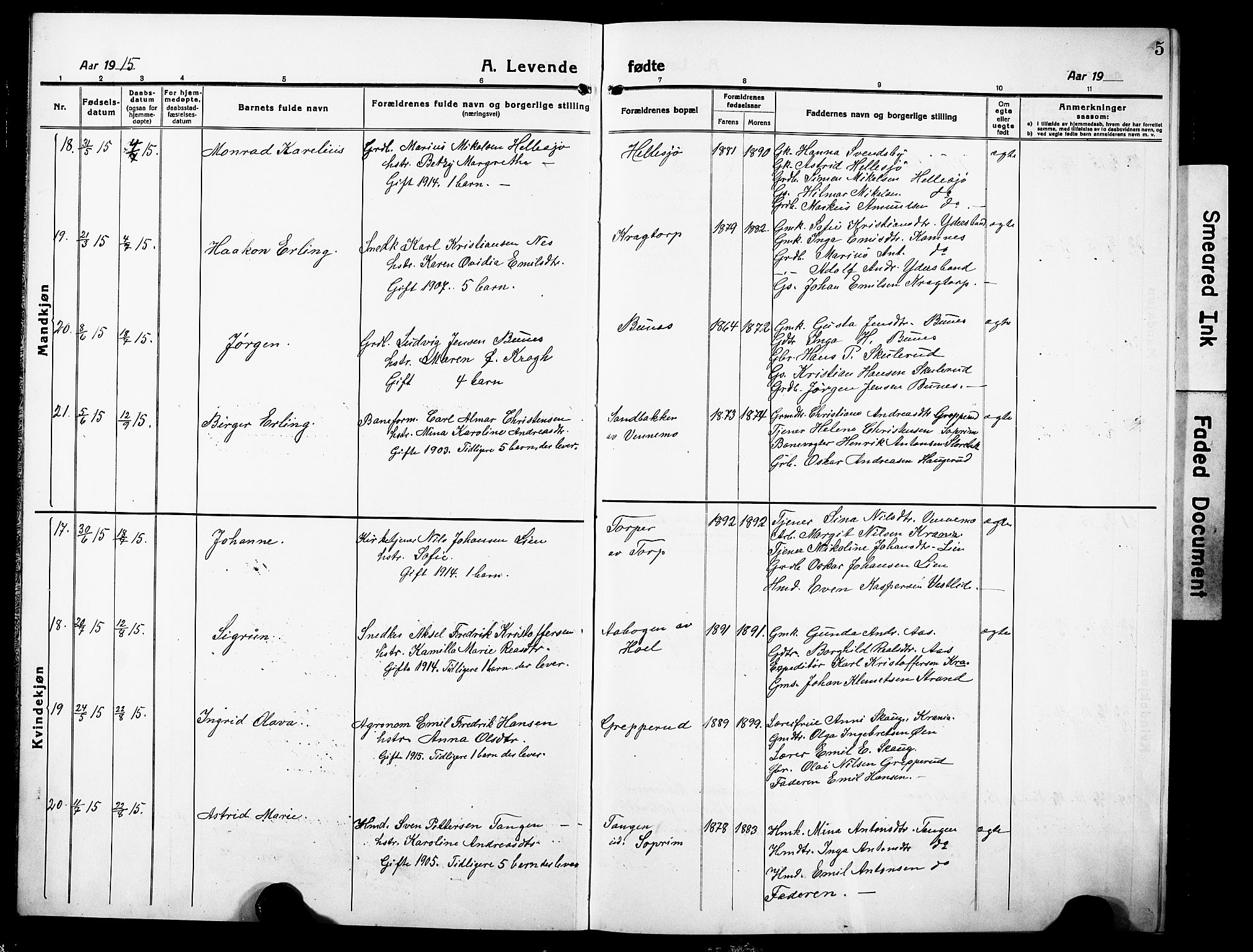 Høland prestekontor Kirkebøker, AV/SAO-A-10346a/G/Gb/L0002: Parish register (copy) no. II 2, 1915-1933, p. 5